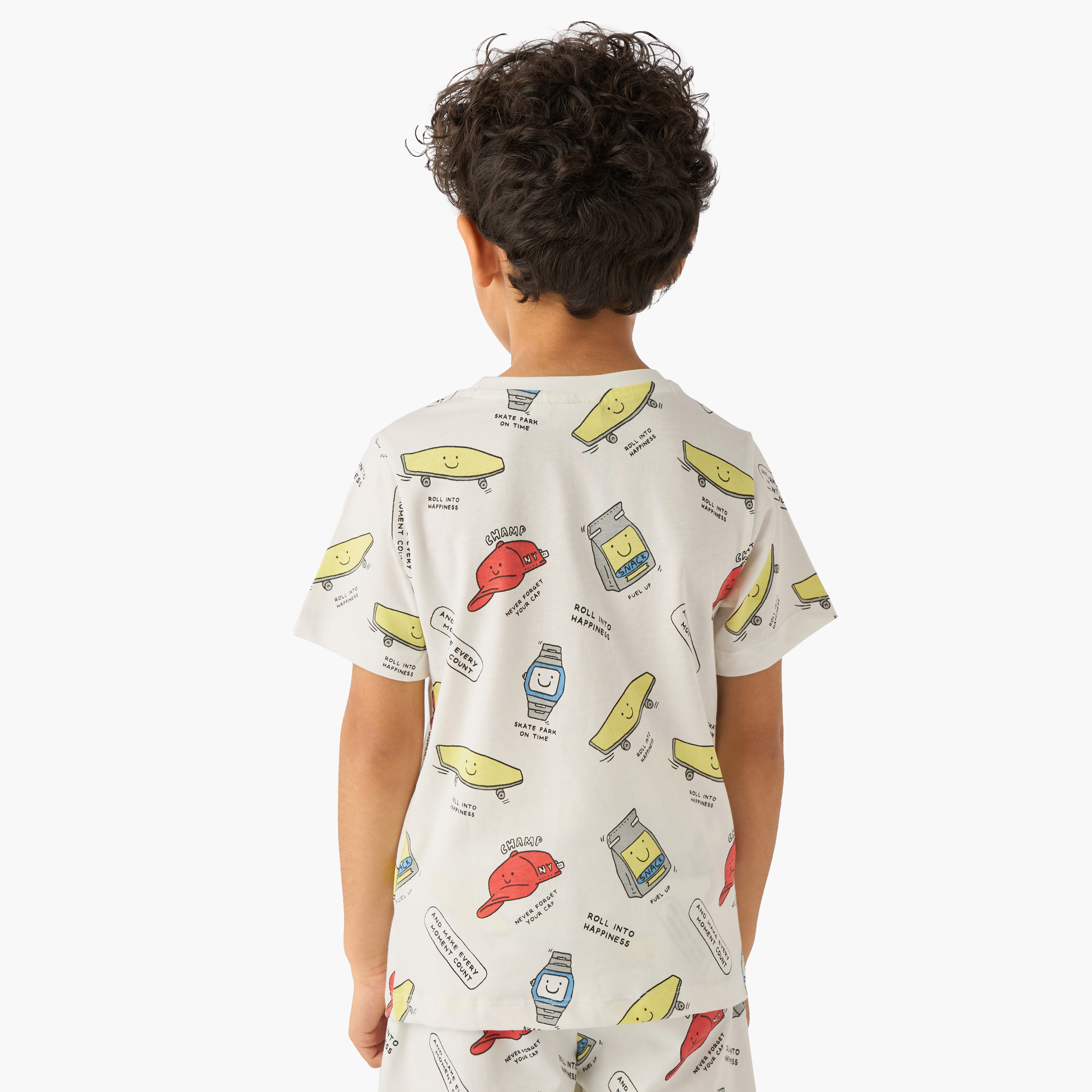 طقم شورت وتيشيرت بياقة ضيقة وأكمام قصيرة وطبعات 3 قطع من جونيورز-boys-clothing-setsandcoords-image-4