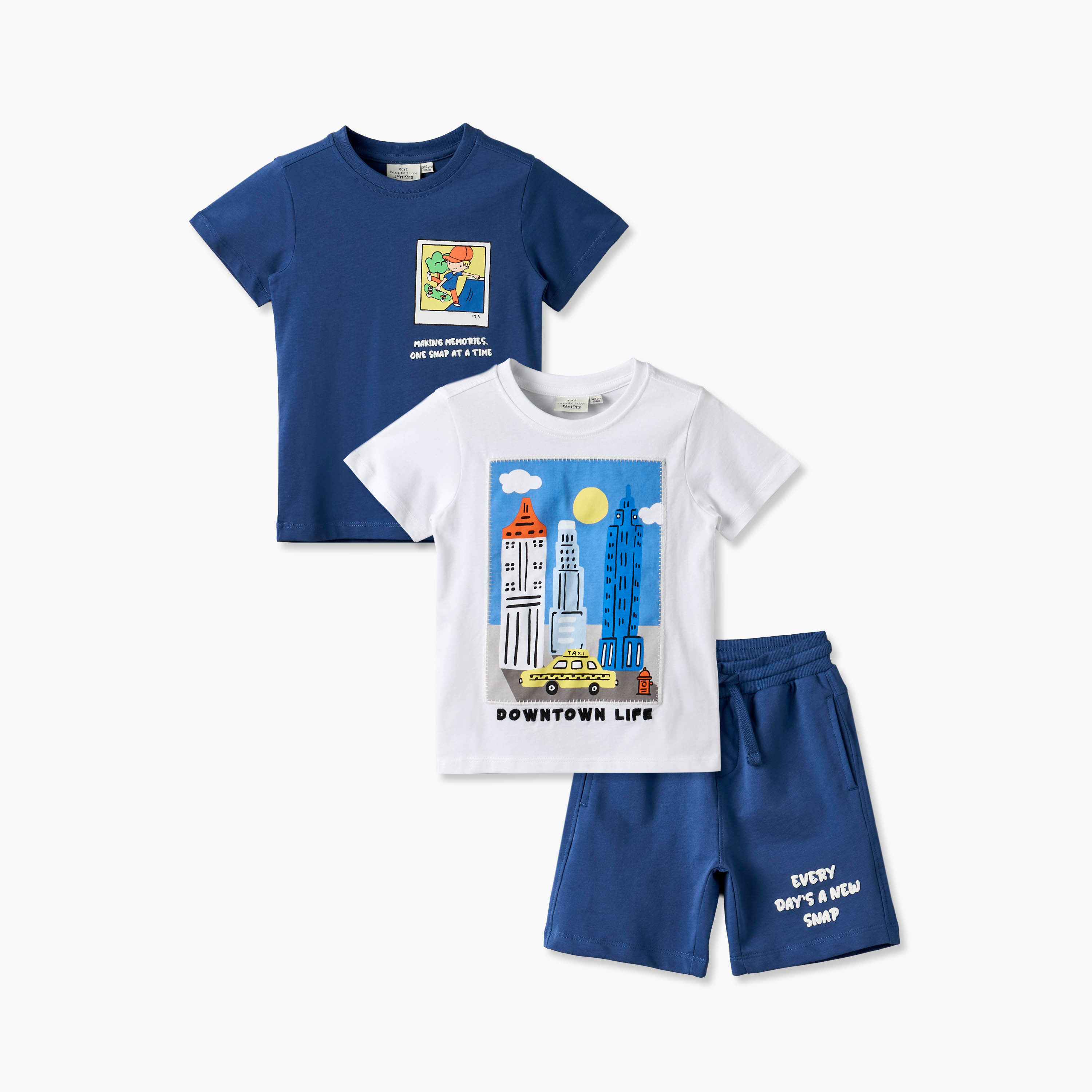 Set of 3 Juniors Crew Neck Short Sleeve T-shirt and Shorts Set with Graphic Print-boys-clothing-setsandcoords-image-1
