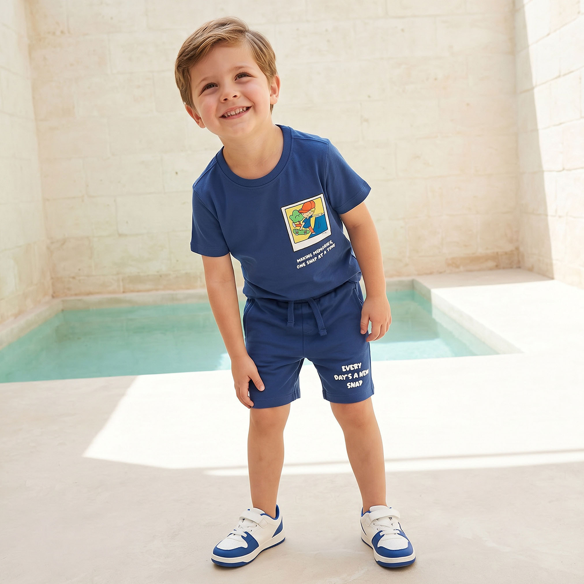 Set of 3 Juniors Crew Neck Short Sleeve T-shirt and Shorts Set with Graphic Print-boys-clothing-setsandcoords-image-2