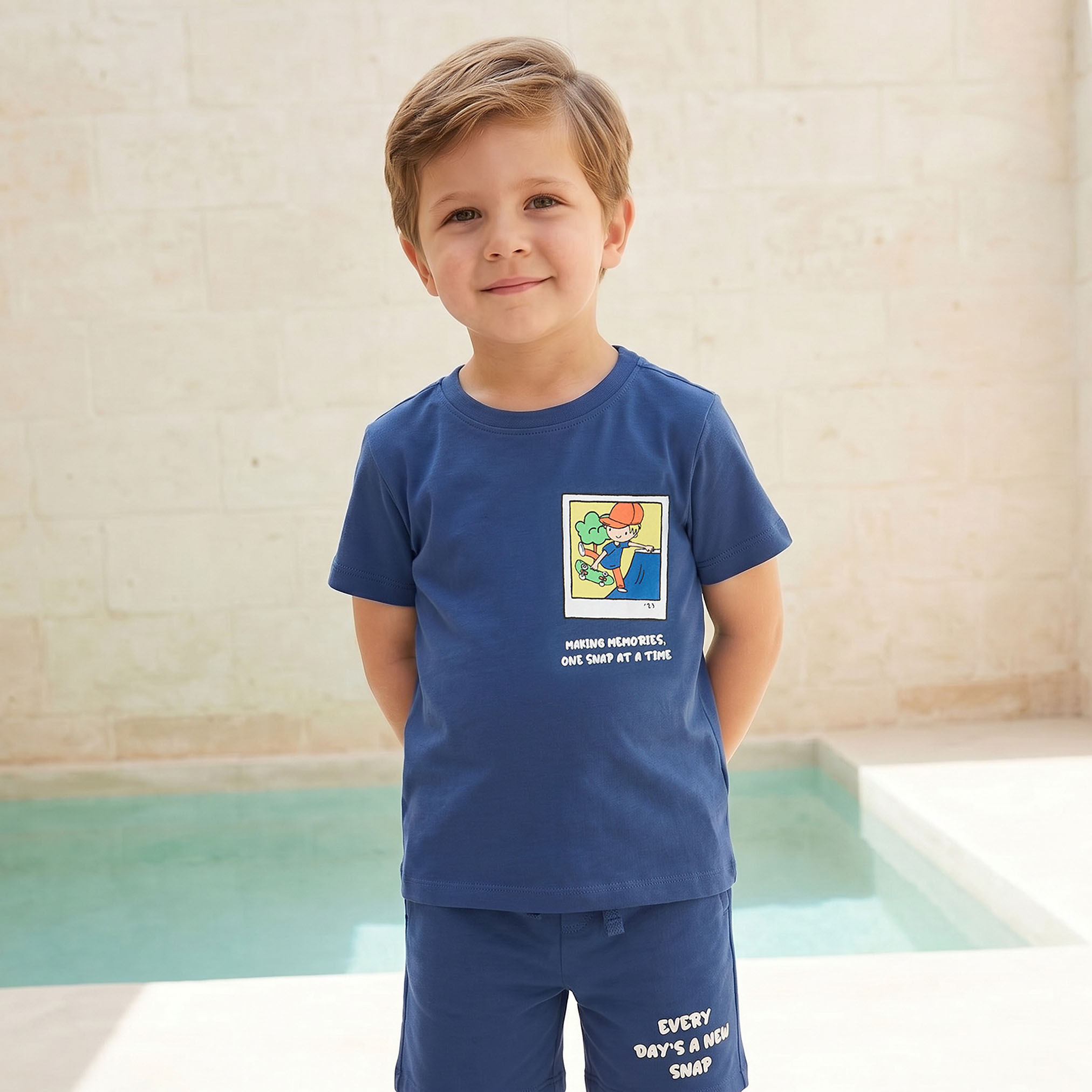 Set of 3 Juniors Crew Neck Short Sleeve T-shirt and Shorts Set with Graphic Print-boys-clothing-setsandcoords-image-3