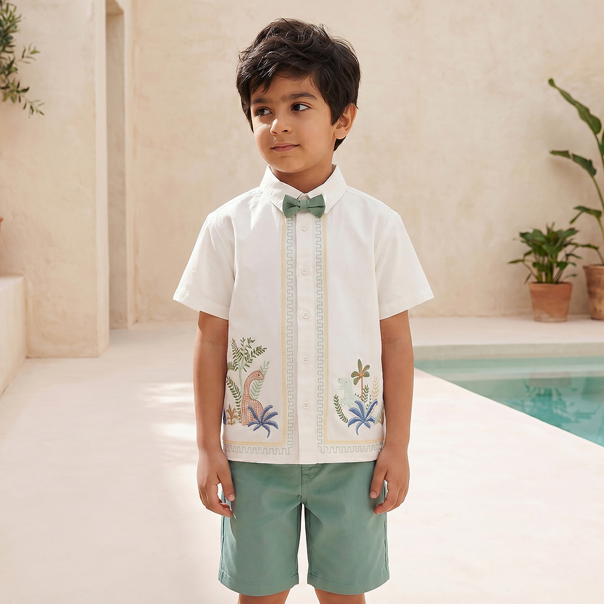Juniors Collared Short Sleeves Shirt and Shorts Set with Embroidery-boys-clothing-setsandcoords-image-1