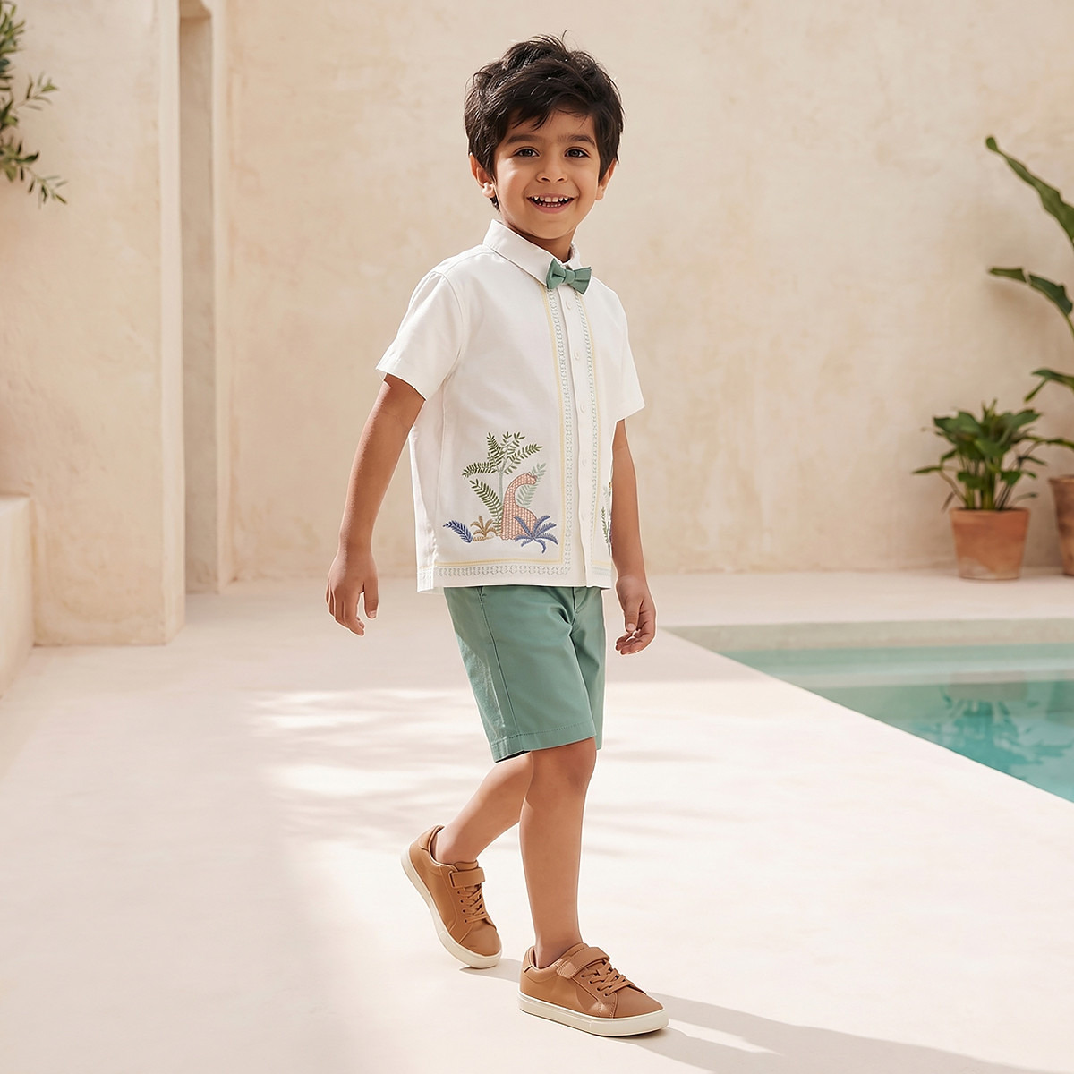 Juniors Collared Short Sleeves Shirt and Shorts Set with Embroidery-boys-clothing-setsandcoords-image-2