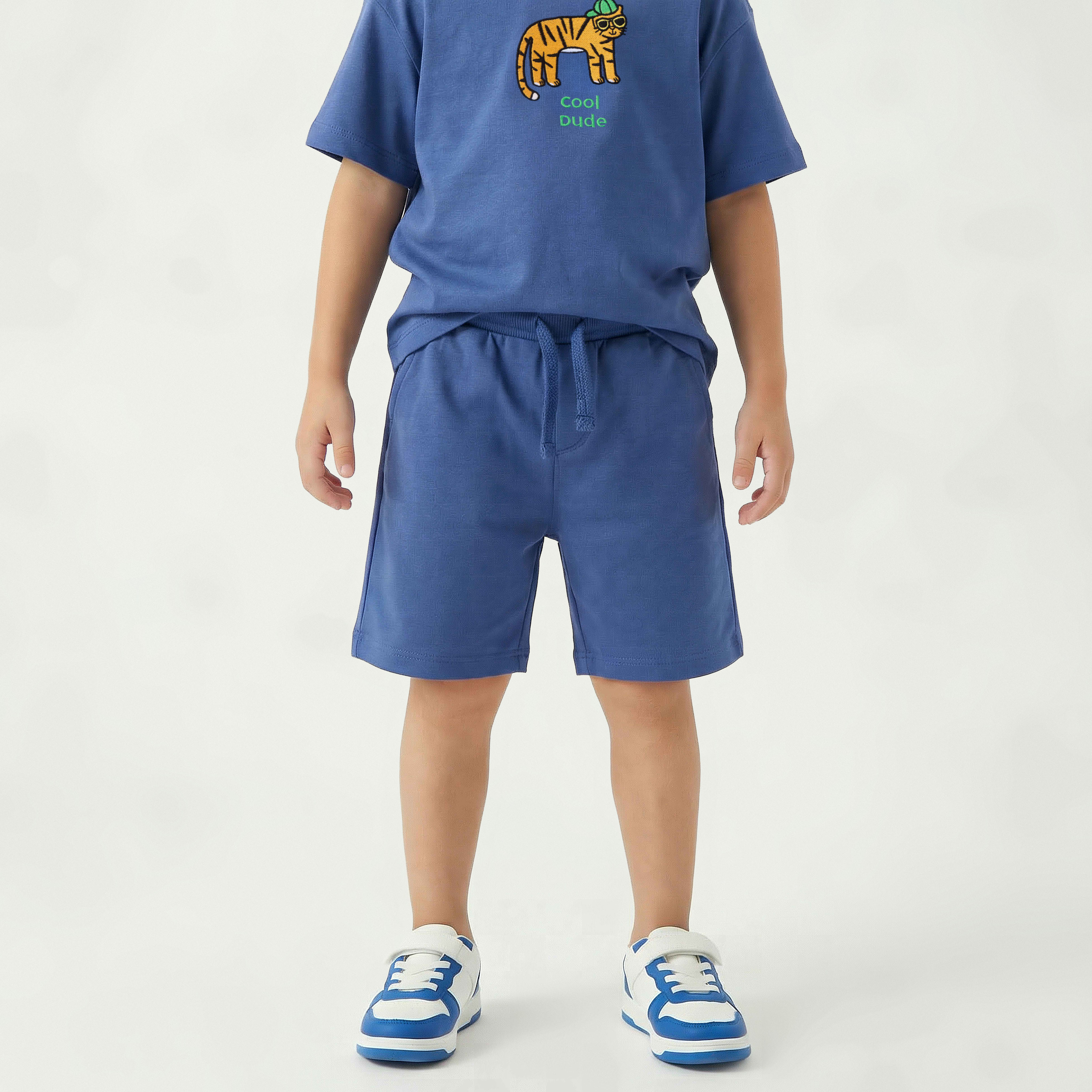 Juniors Crew Neck Short Sleeves T-shirt and Shorts Set with Tiger Embroidery-boys-clothing-setsandcoords-image-4