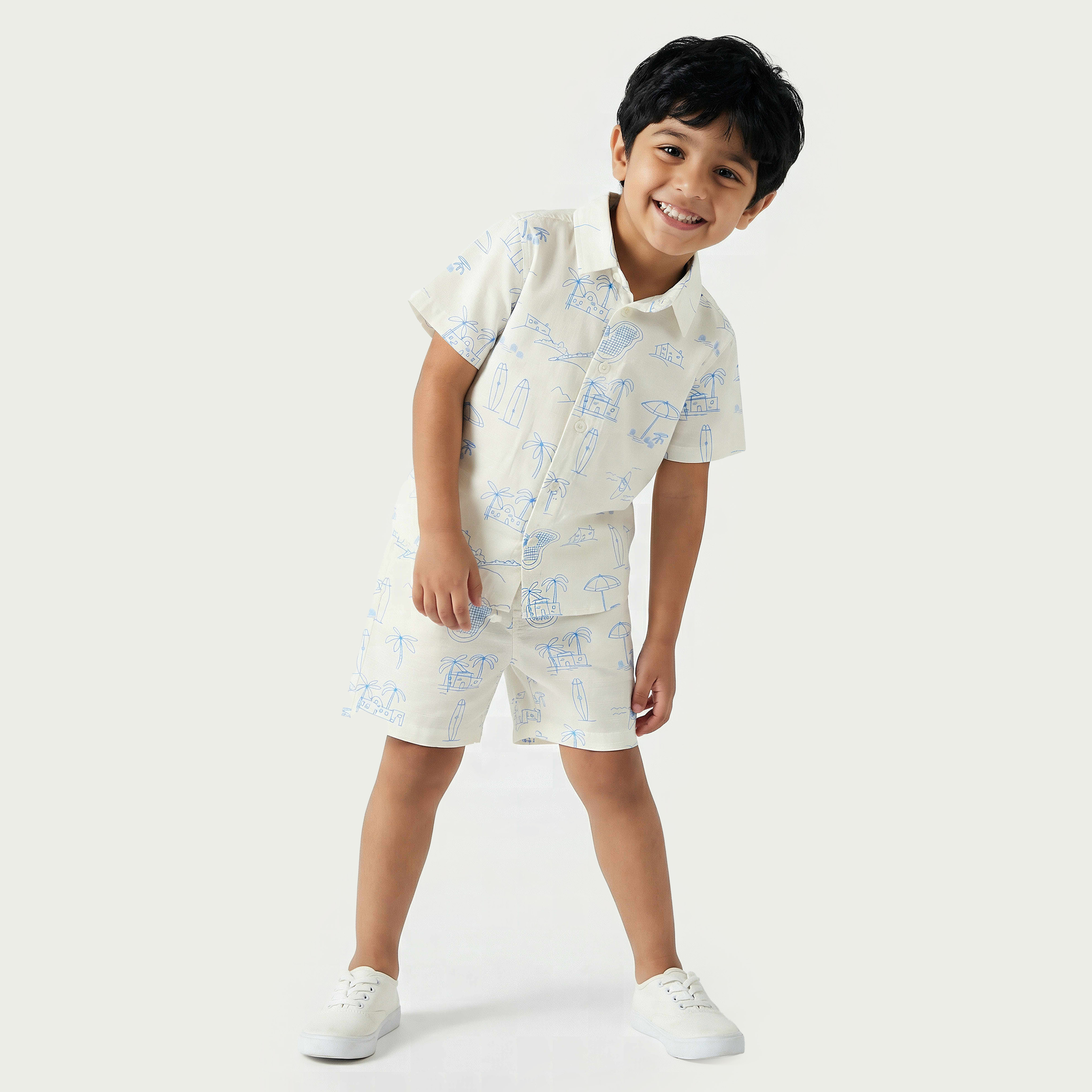 Juniors Collared Short Sleeves Shirt and Shorts Set with Print-baby-boys-clothing-setsandcoords-image-1