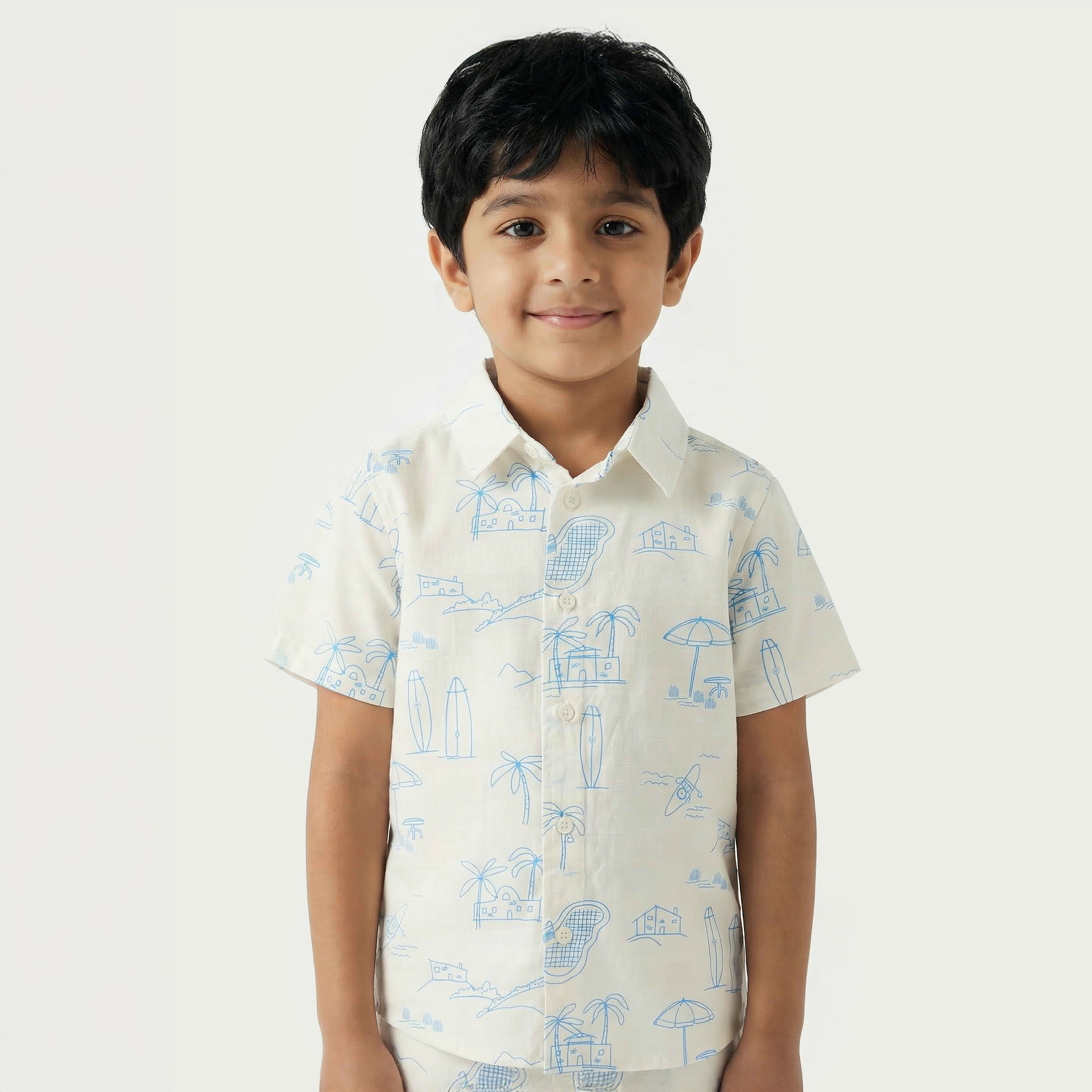 Juniors Collared Short Sleeves Shirt and Shorts Set with Print-baby-boys-clothing-setsandcoords-image-2