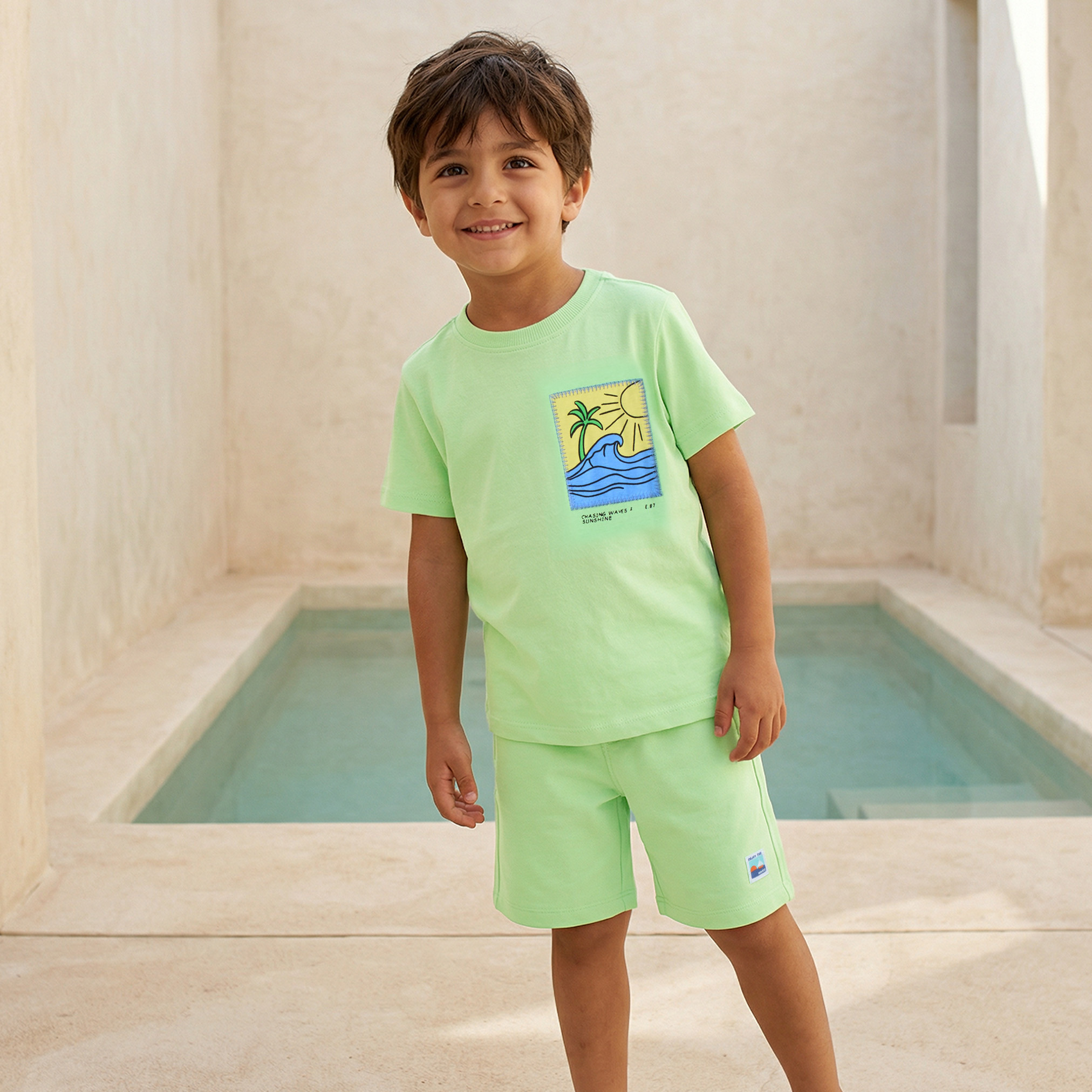 Set of 3 Juniors Crew Neck Short Sleeves T-shirt and Shorts Set with Graphic Print-boys-clothing-setsandcoords-image-2
