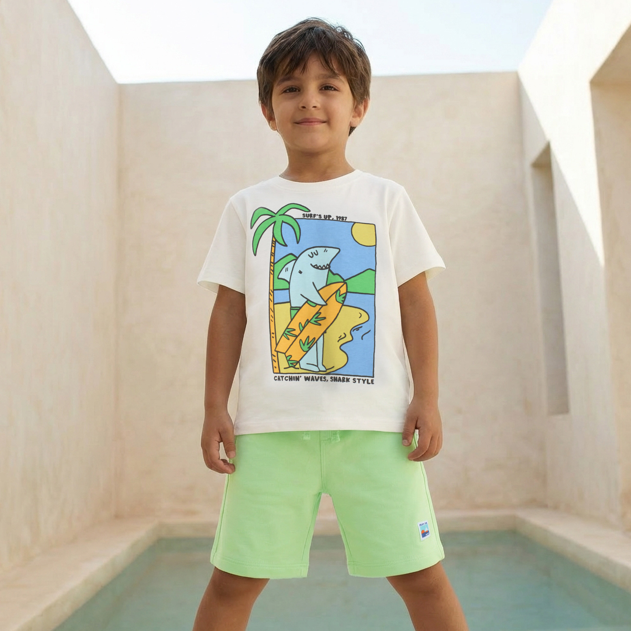 Set of 3 Juniors Crew Neck Short Sleeves T-shirt and Shorts Set with Graphic Print-boys-clothing-setsandcoords-image-6