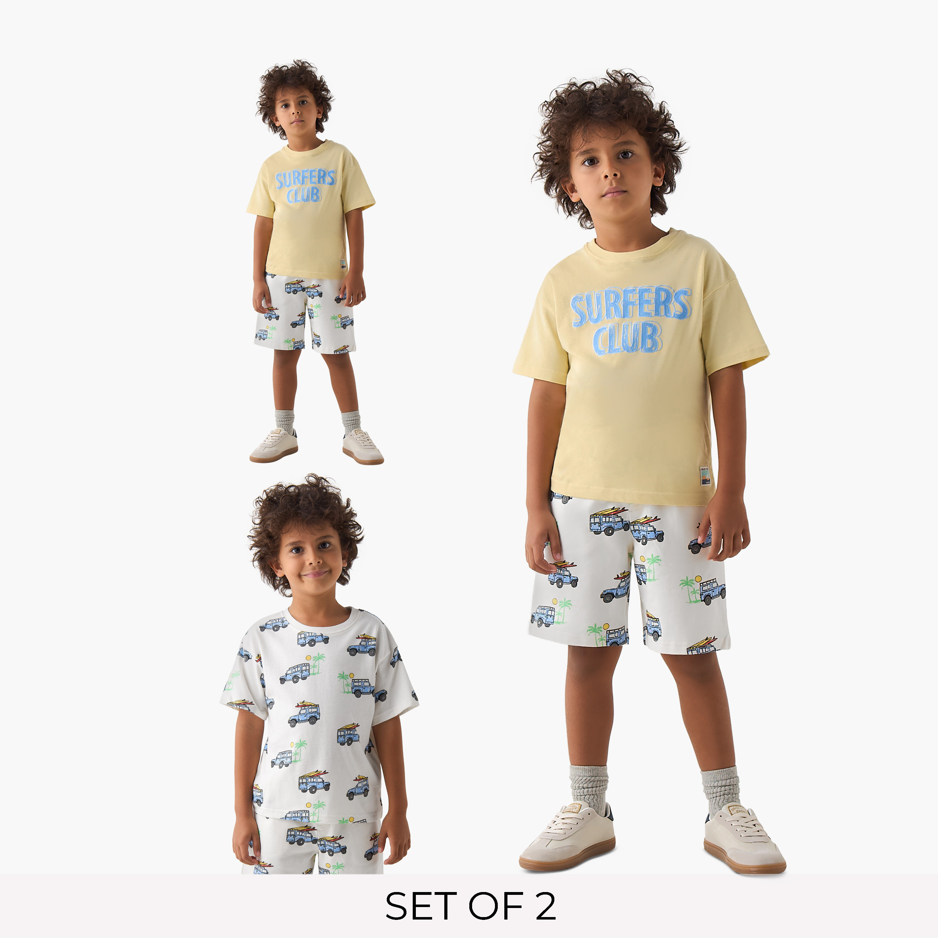Set of 3 Juniors Crew Neck Short Sleeves T-shirt and Shorts Set with Vehicle Print-boys-clothing-setsandcoords-image-1