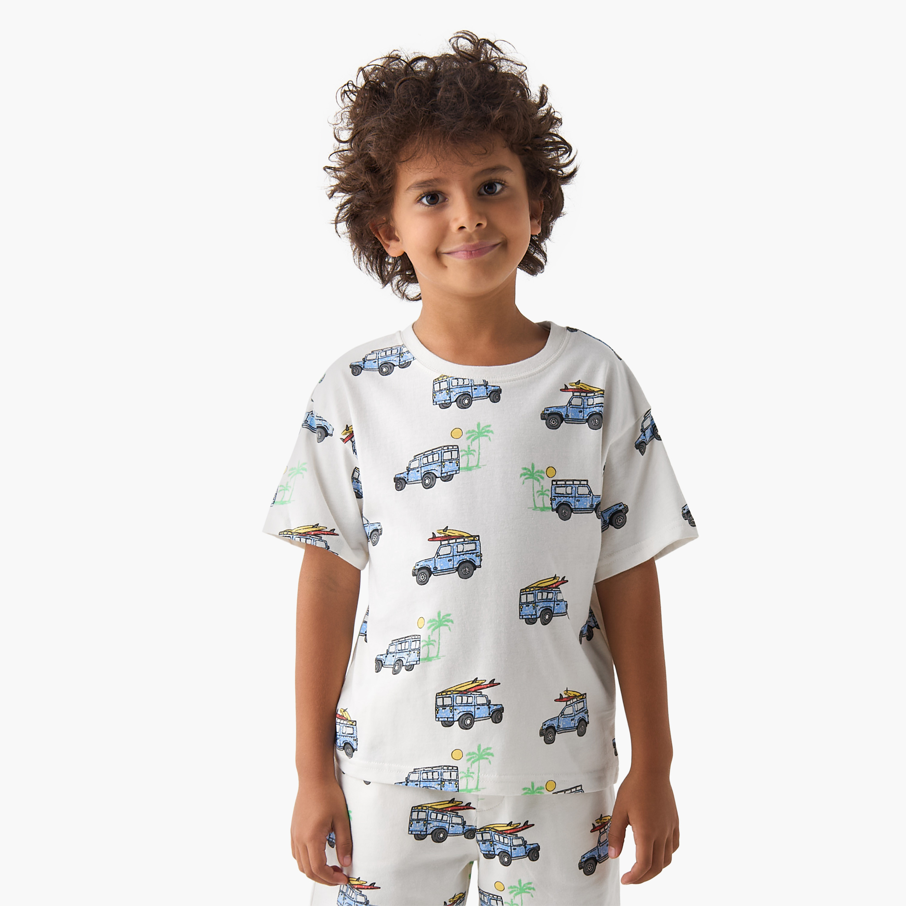 Set of 3 Juniors Crew Neck Short Sleeves T-shirt and Shorts Set with Vehicle Print-boys-clothing-setsandcoords-image-2