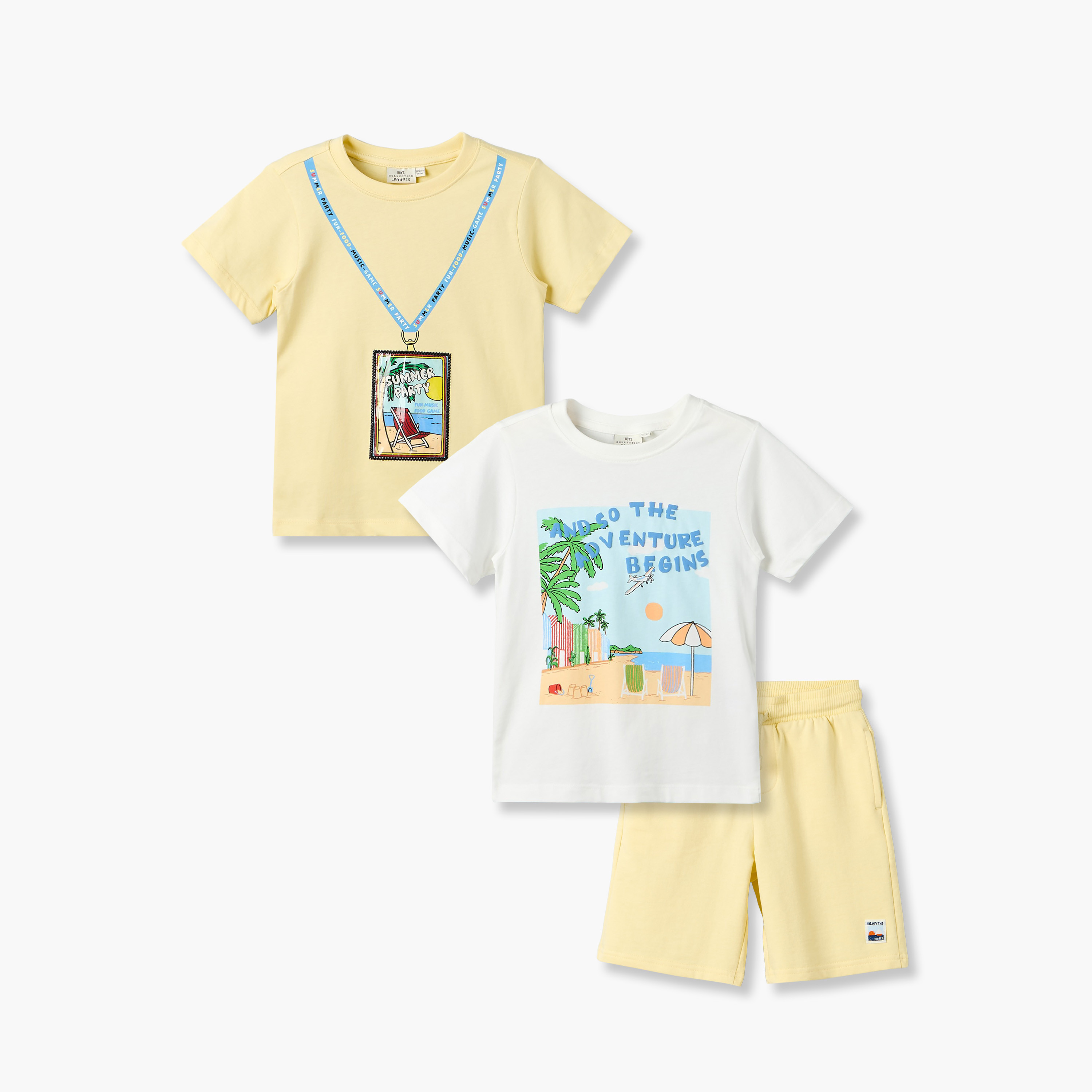 Set of 3 Juniors Crew Neck Short Sleeve T-shirt and Shorts Set with Beach Print-boys-clothing-setsandcoords-image-1