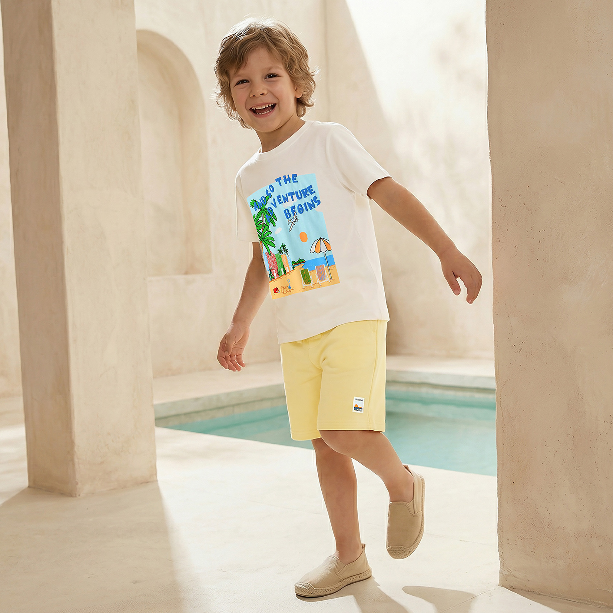 Set of 3 Juniors Crew Neck Short Sleeve T-shirt and Shorts Set with Beach Print-boys-clothing-setsandcoords-image-2