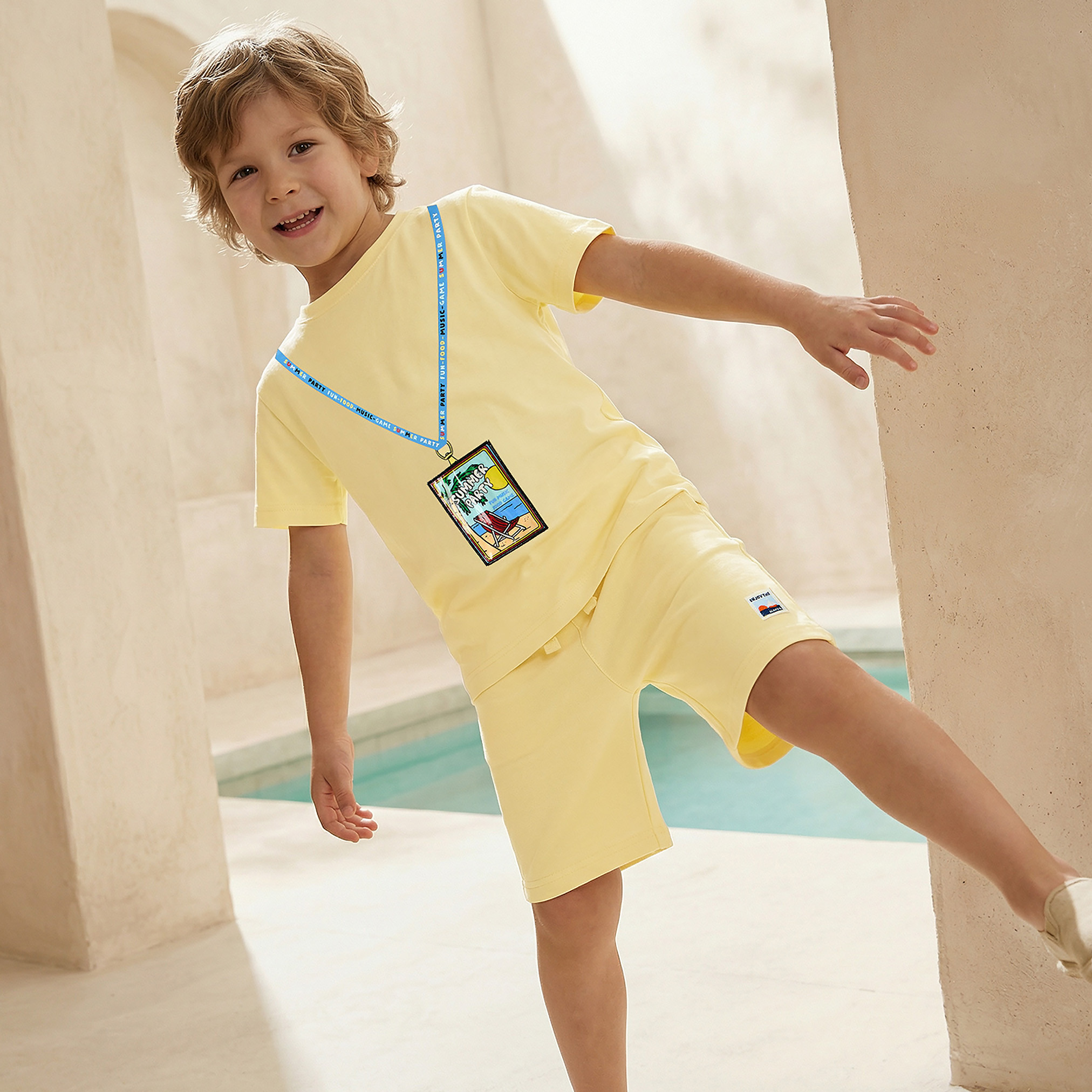 Set of 3 Juniors Crew Neck Short Sleeve T-shirt and Shorts Set with Beach Print-boys-clothing-setsandcoords-image-3