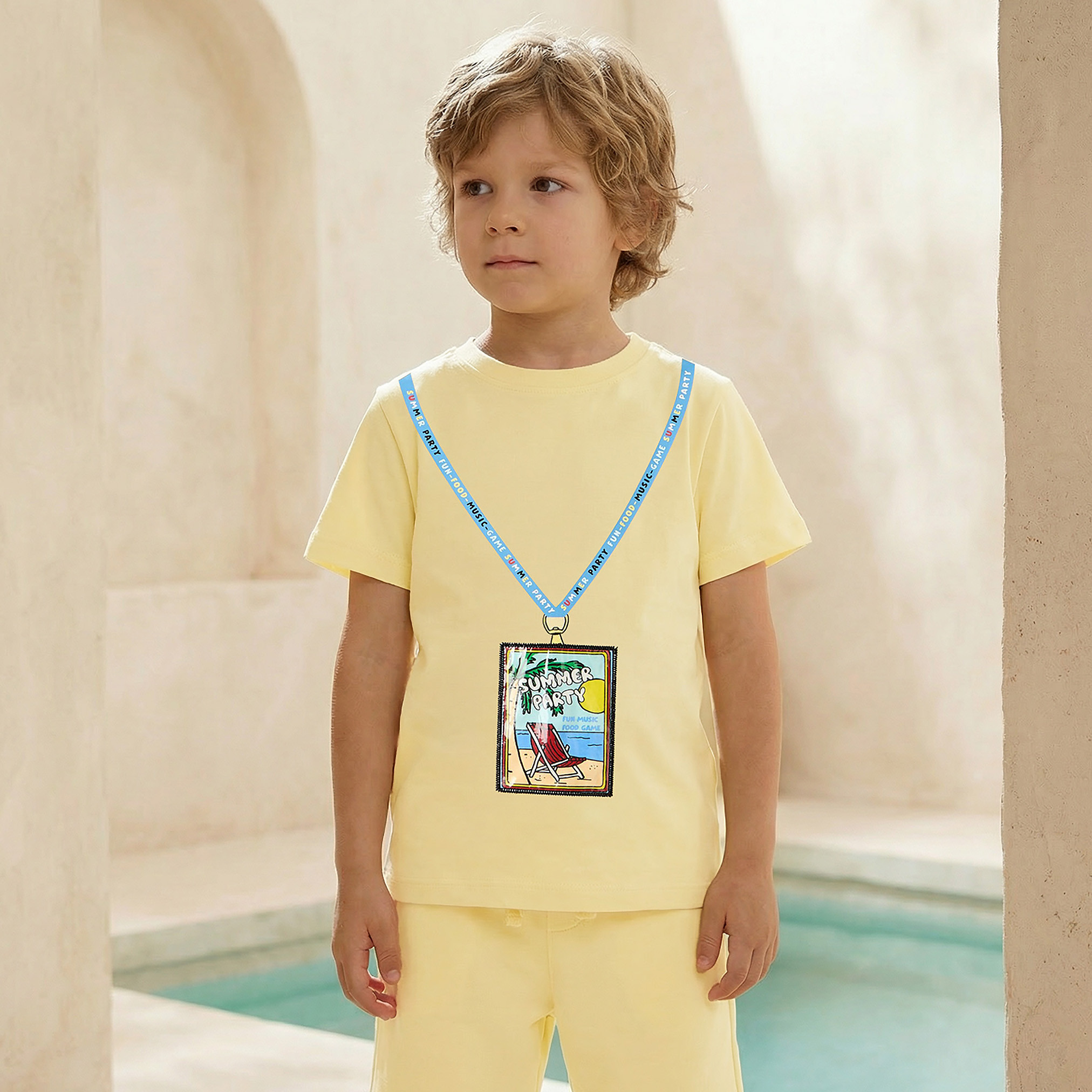 Set of 3 Juniors Crew Neck Short Sleeve T-shirt and Shorts Set with Beach Print-boys-clothing-setsandcoords-image-4