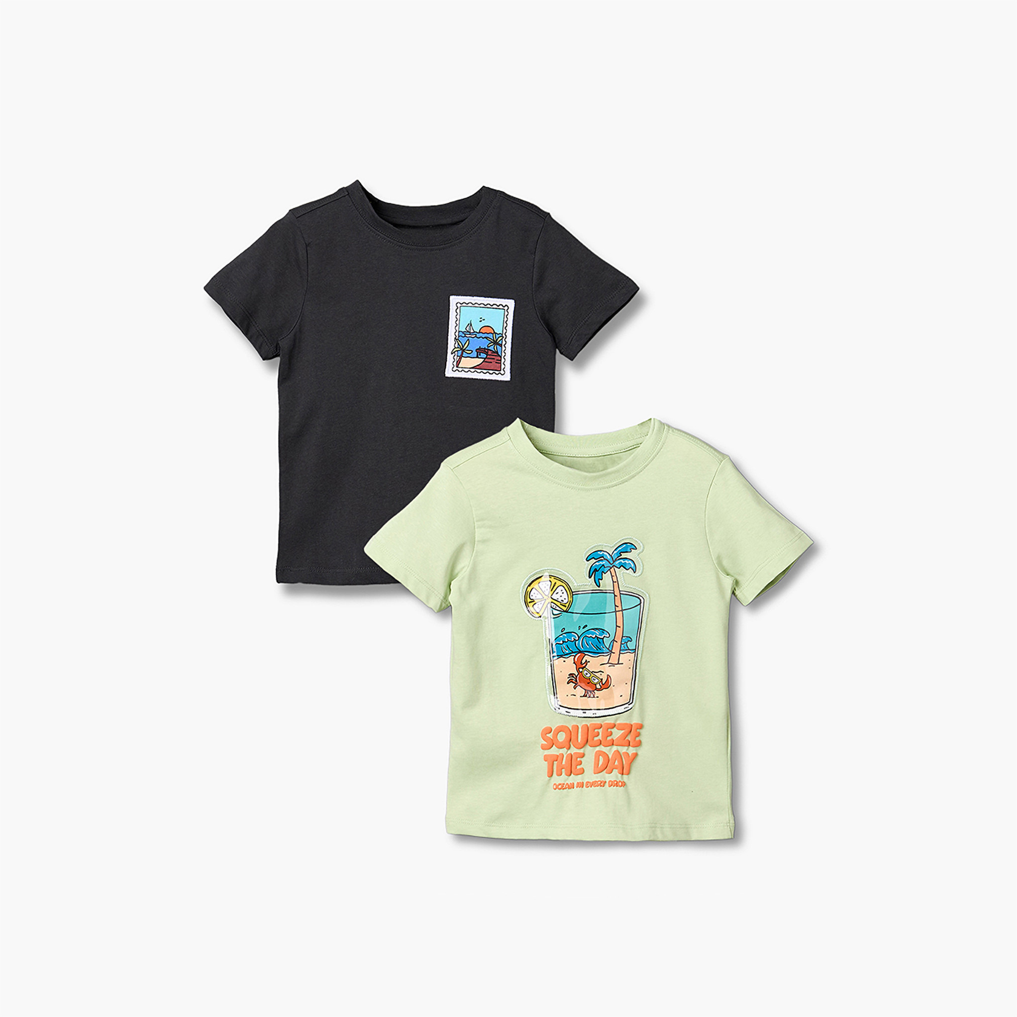 طقم شورت وتيشيرت برقبة ضيقة وأكمام قصيرة وطبعات 3 قطع من جونيورز-boys-clothing-setsandcoords-image-1