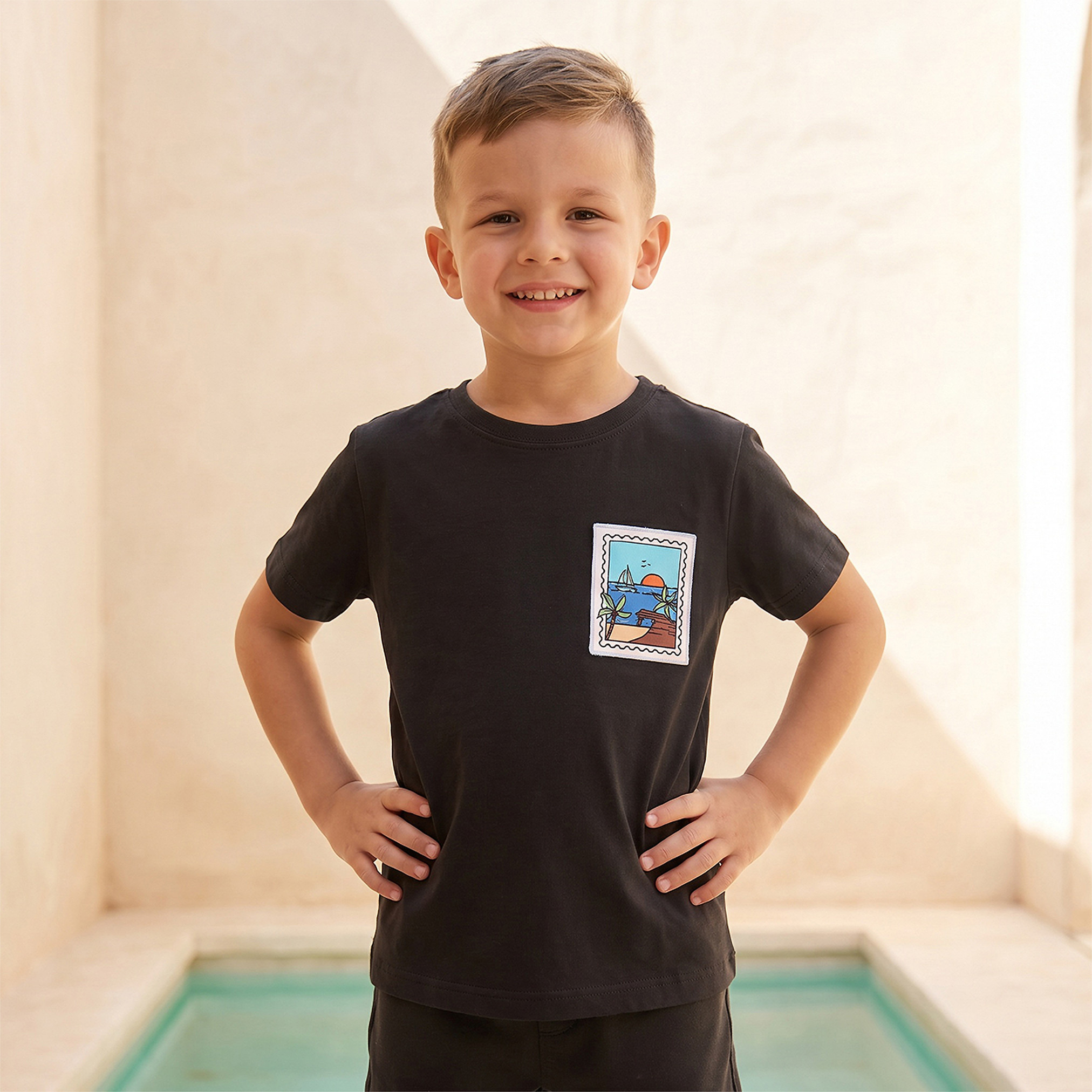طقم شورت وتيشيرت برقبة ضيقة وأكمام قصيرة وطبعات 3 قطع من جونيورز-boys-clothing-setsandcoords-image-4