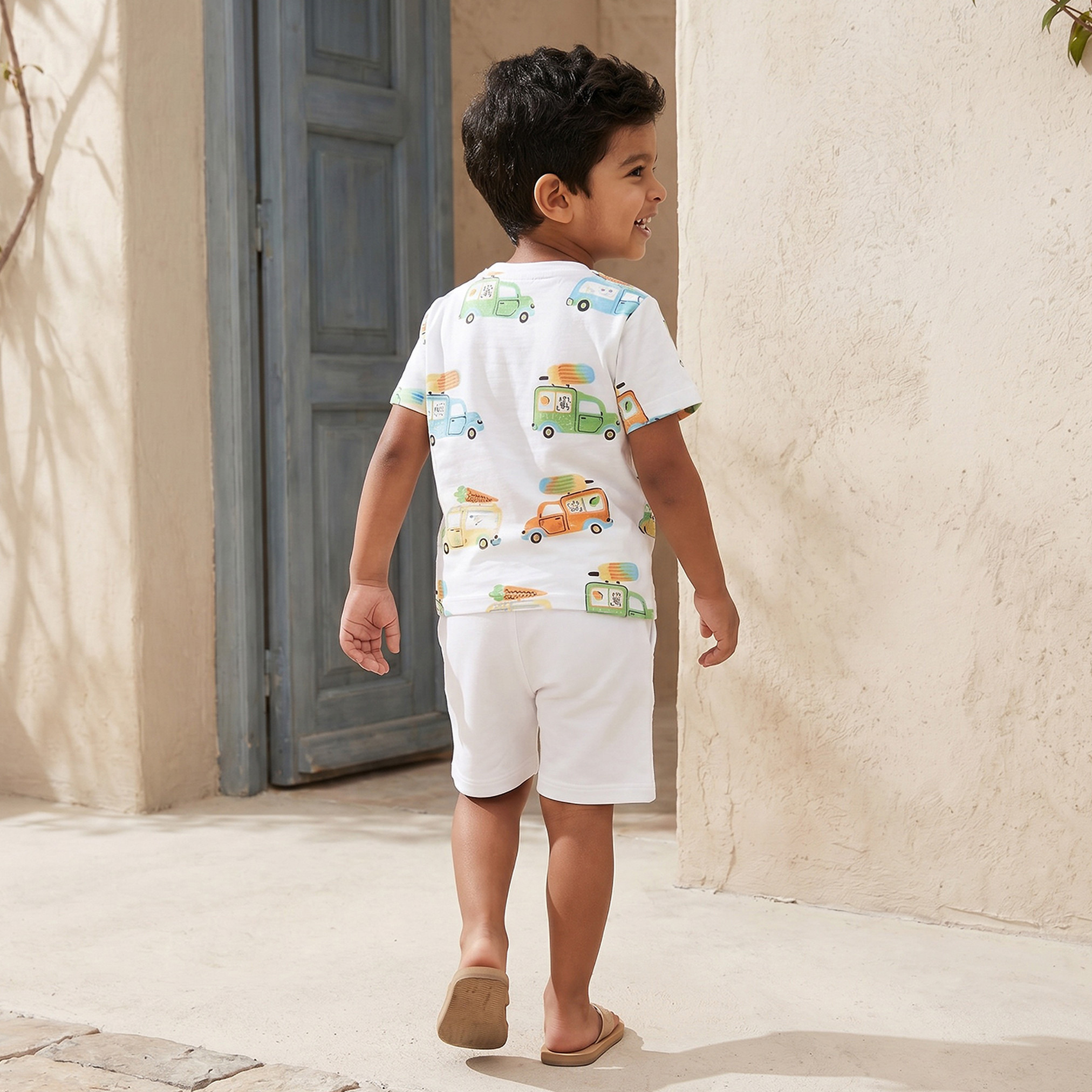 Set of 3 Juniors Crew Neck Short Sleeves T-shirt and Shorts Set with Travel Print-boys-clothing-setsandcoords-image-6
