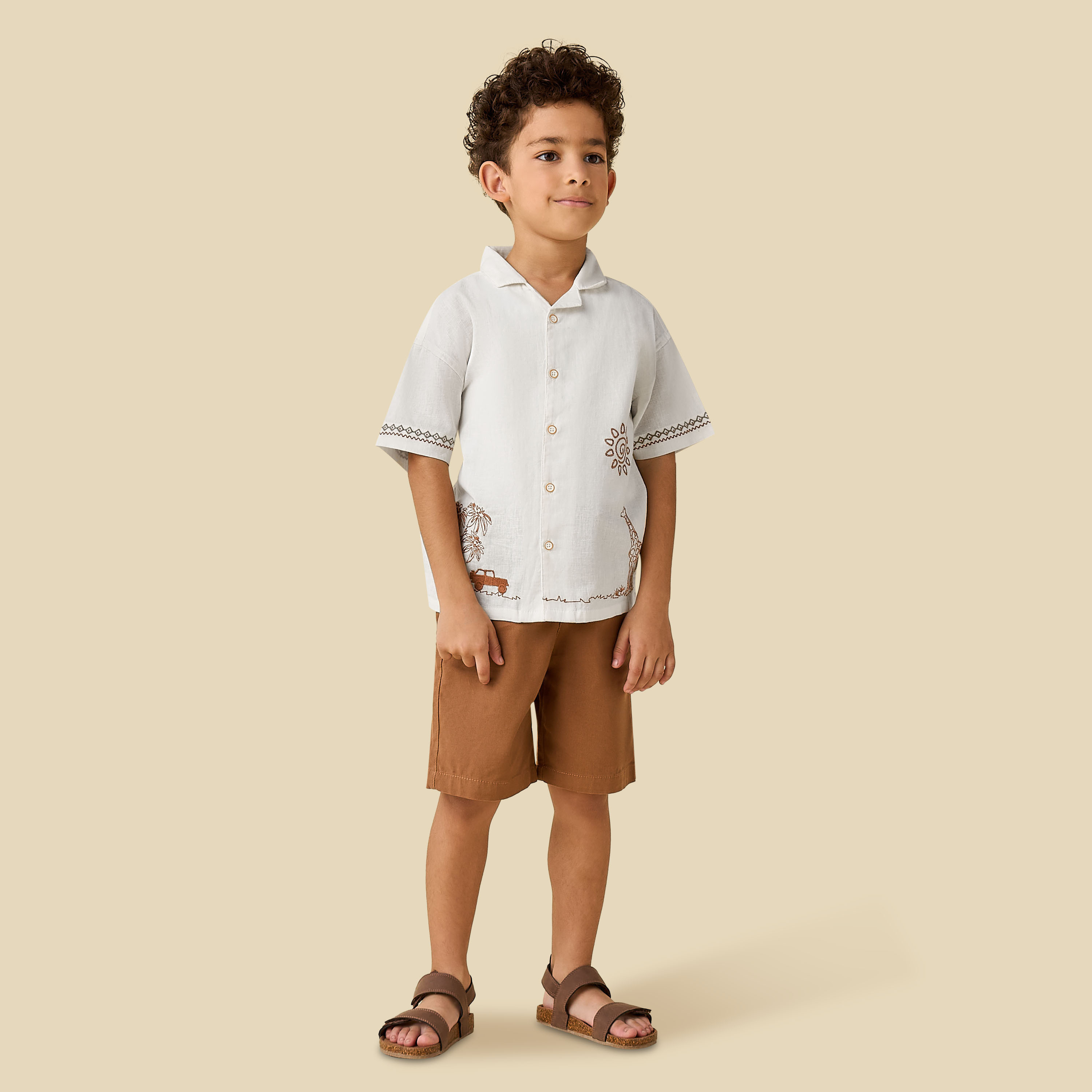 Juniors Collared Short Sleeve Shirt and Shorts Set with Embroidery-baby-boys-clothing-setsandcoords-image-1
