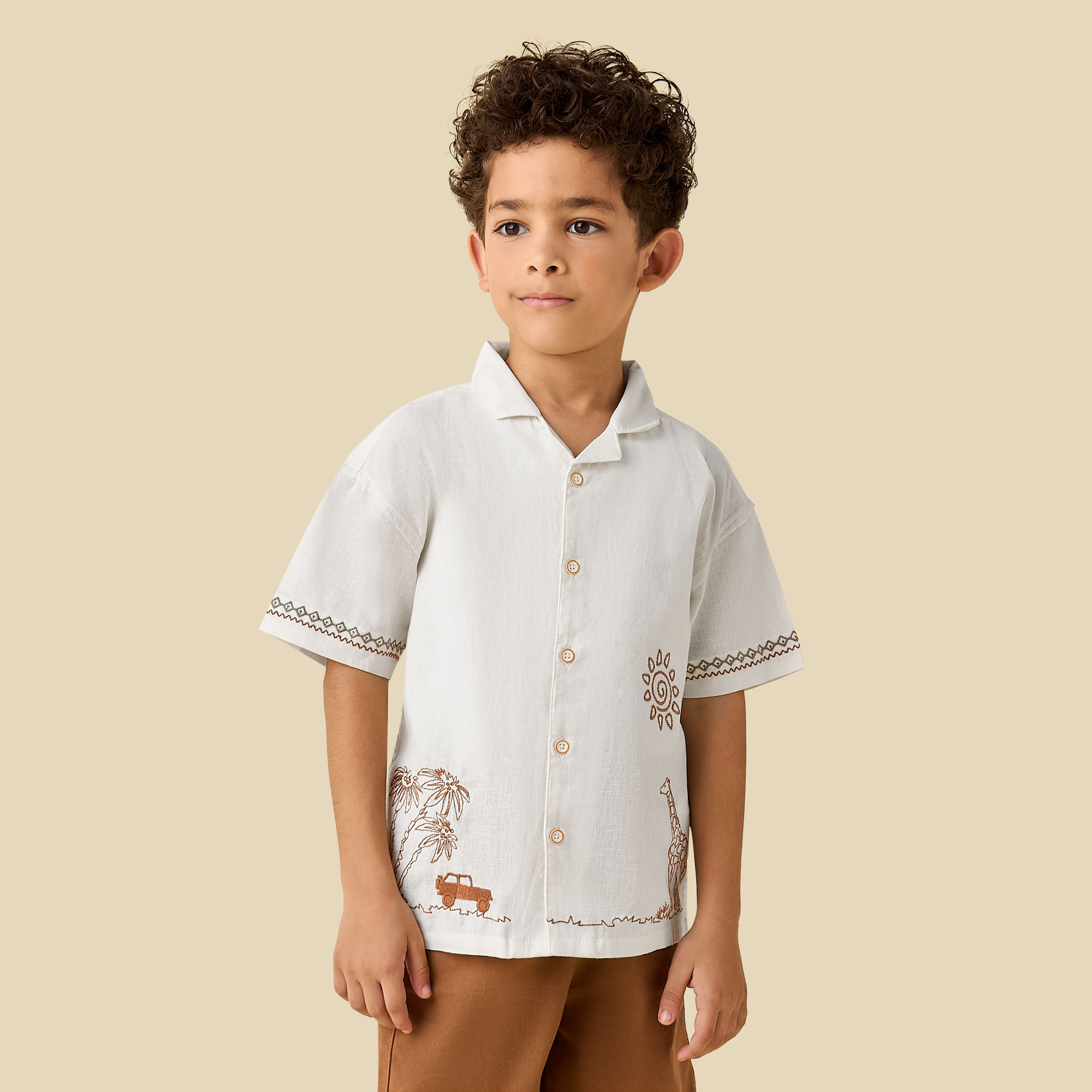 Juniors Collared Short Sleeve Shirt and Shorts Set with Embroidery-baby-boys-clothing-setsandcoords-image-2