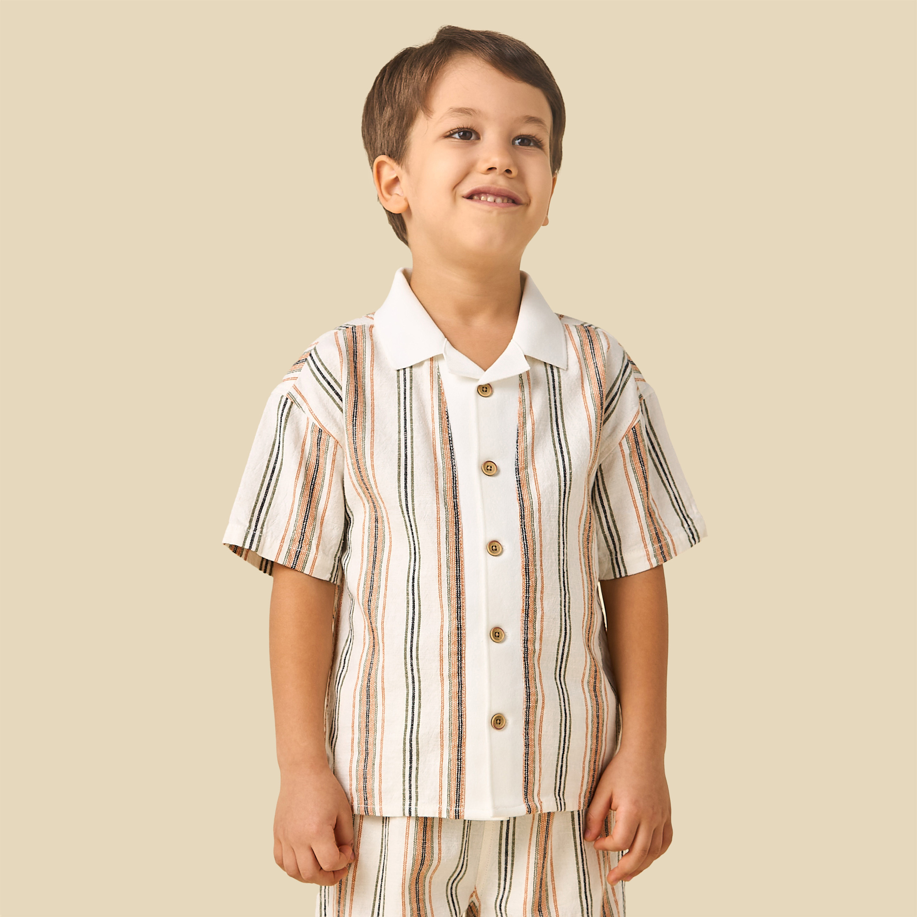 طقم شورت وقميص مخطط بياقة عادية أكمام قصيرة من جونيورز-baby-boys-clothing-setsandcoords-image-5