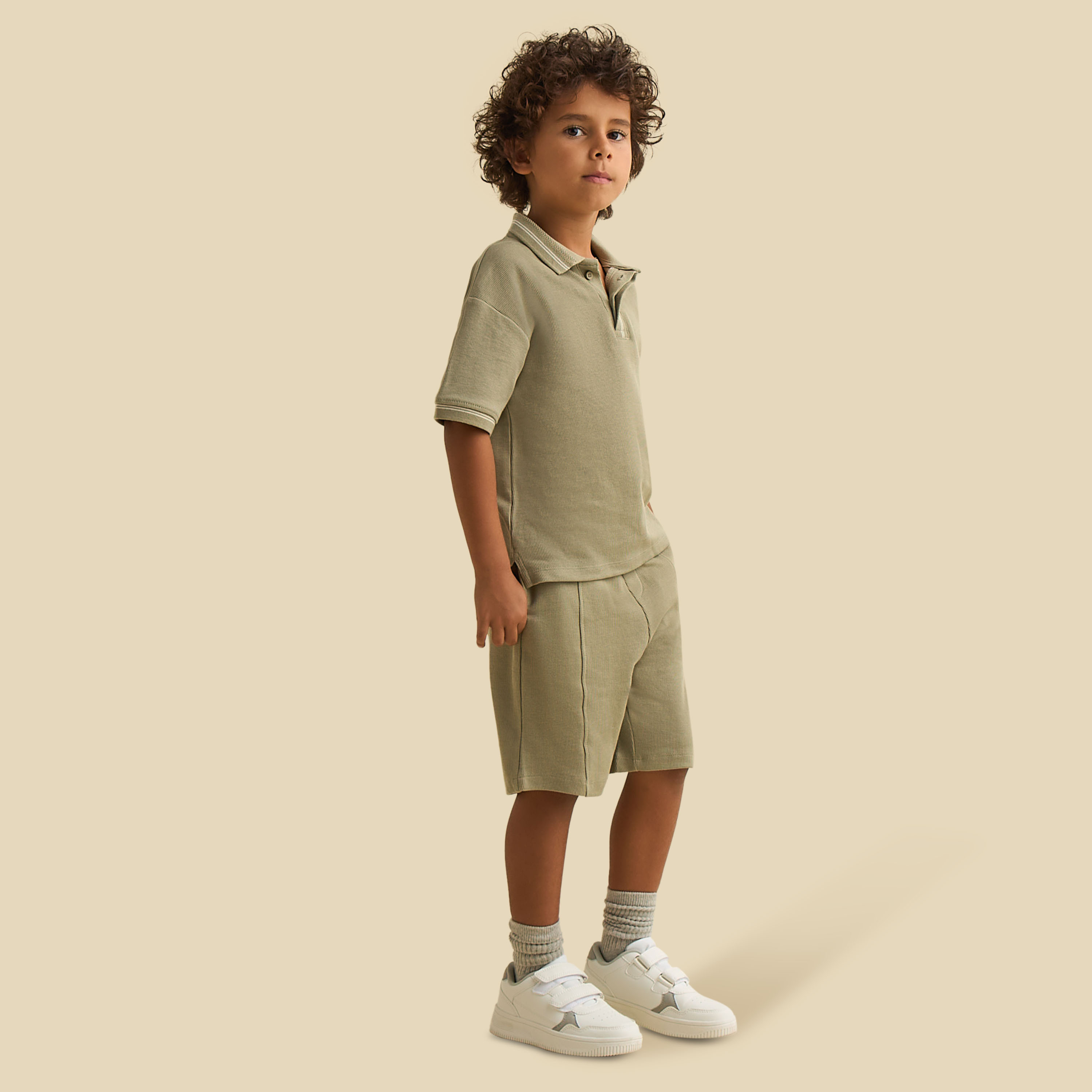 Juniors Polo Neck Short Sleeves T-shirt and Short Set with Tipping Detail-boys-clothing-setsandcoords-image-1