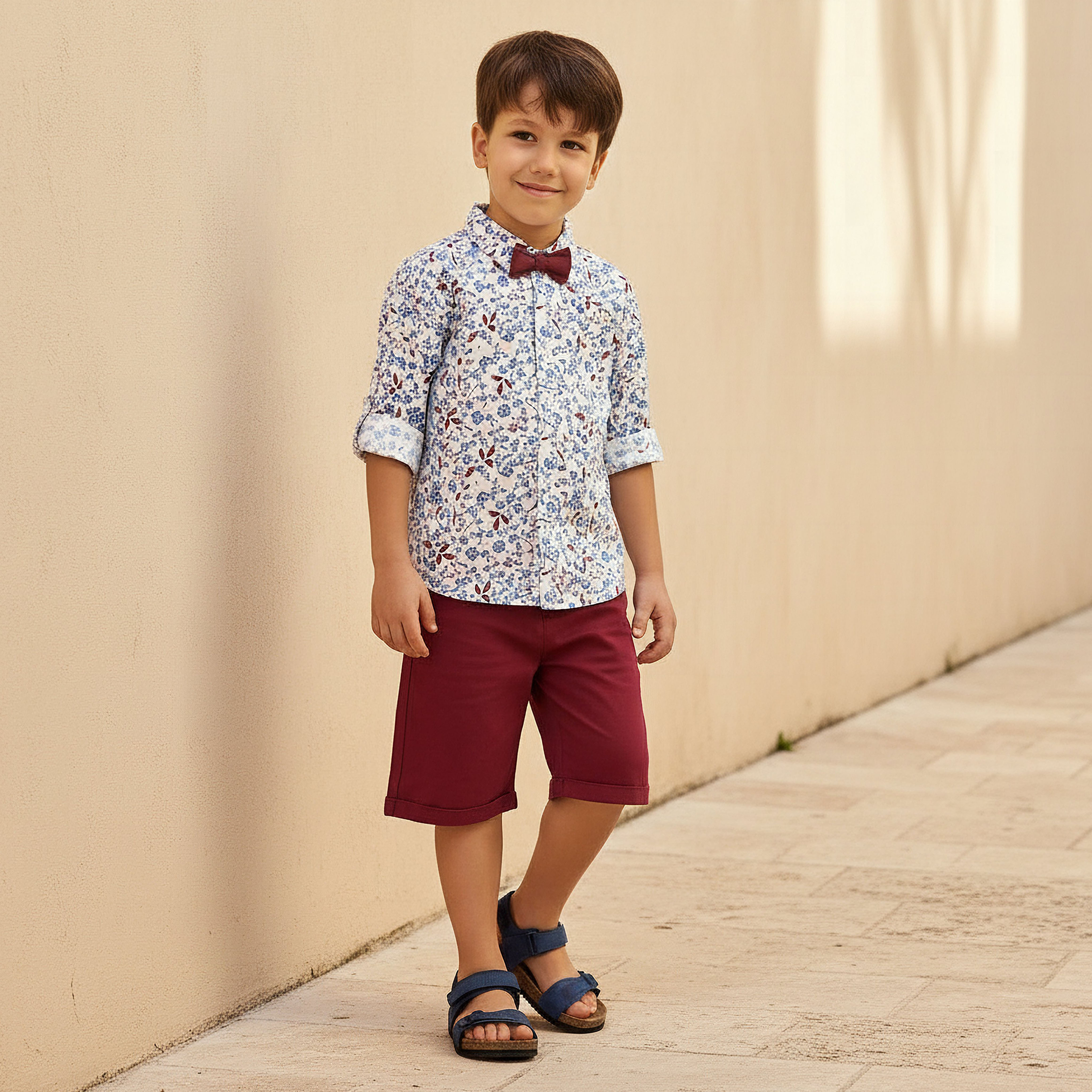 طقم شورت وقميص بياقة عادية أكمام طويلة وطبعات زهور من جونيورز-baby-boys-clothing-setsandcoords-image-7