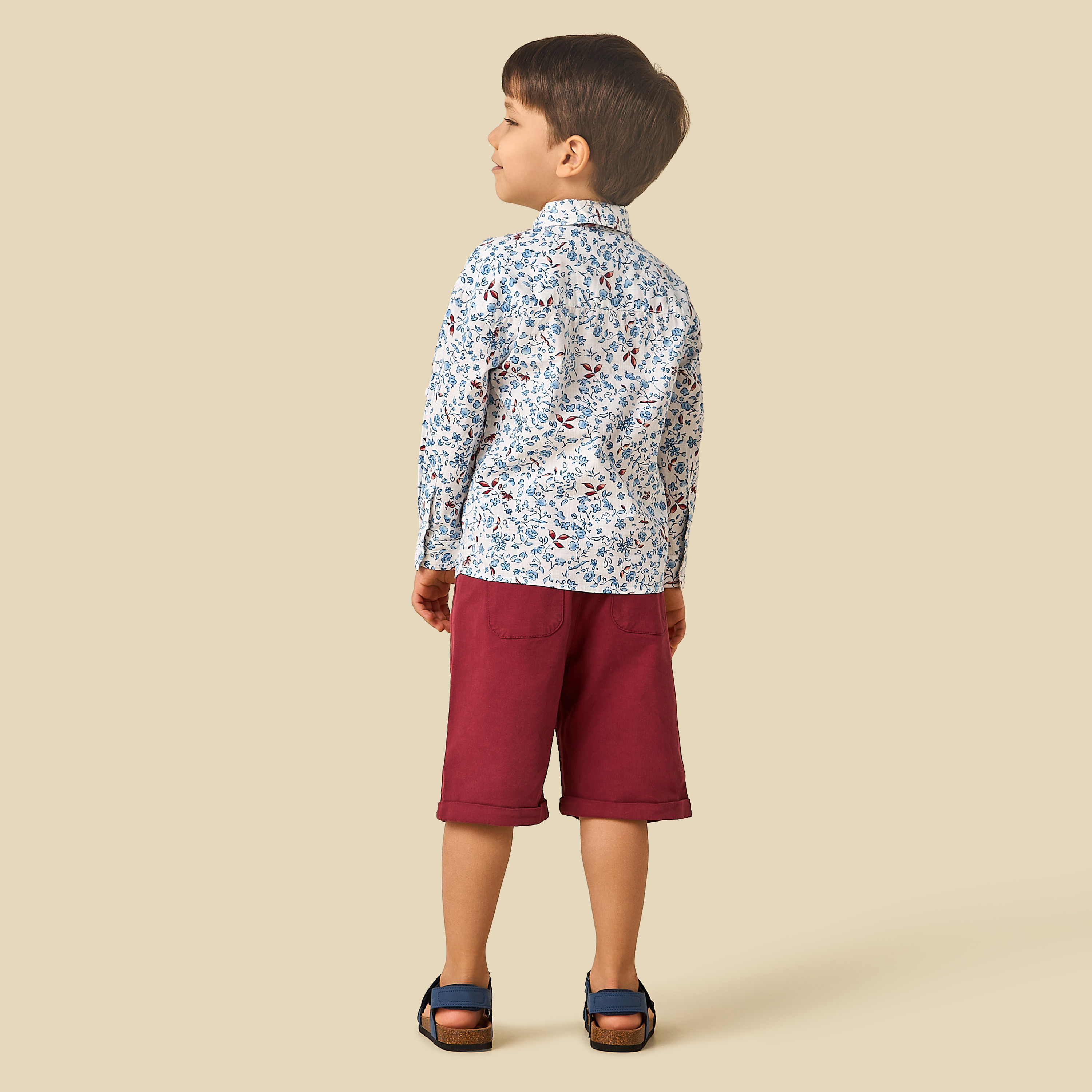 طقم شورت وقميص بياقة عادية أكمام طويلة وطبعات زهور من جونيورز-baby-boys-clothing-setsandcoords-image-4