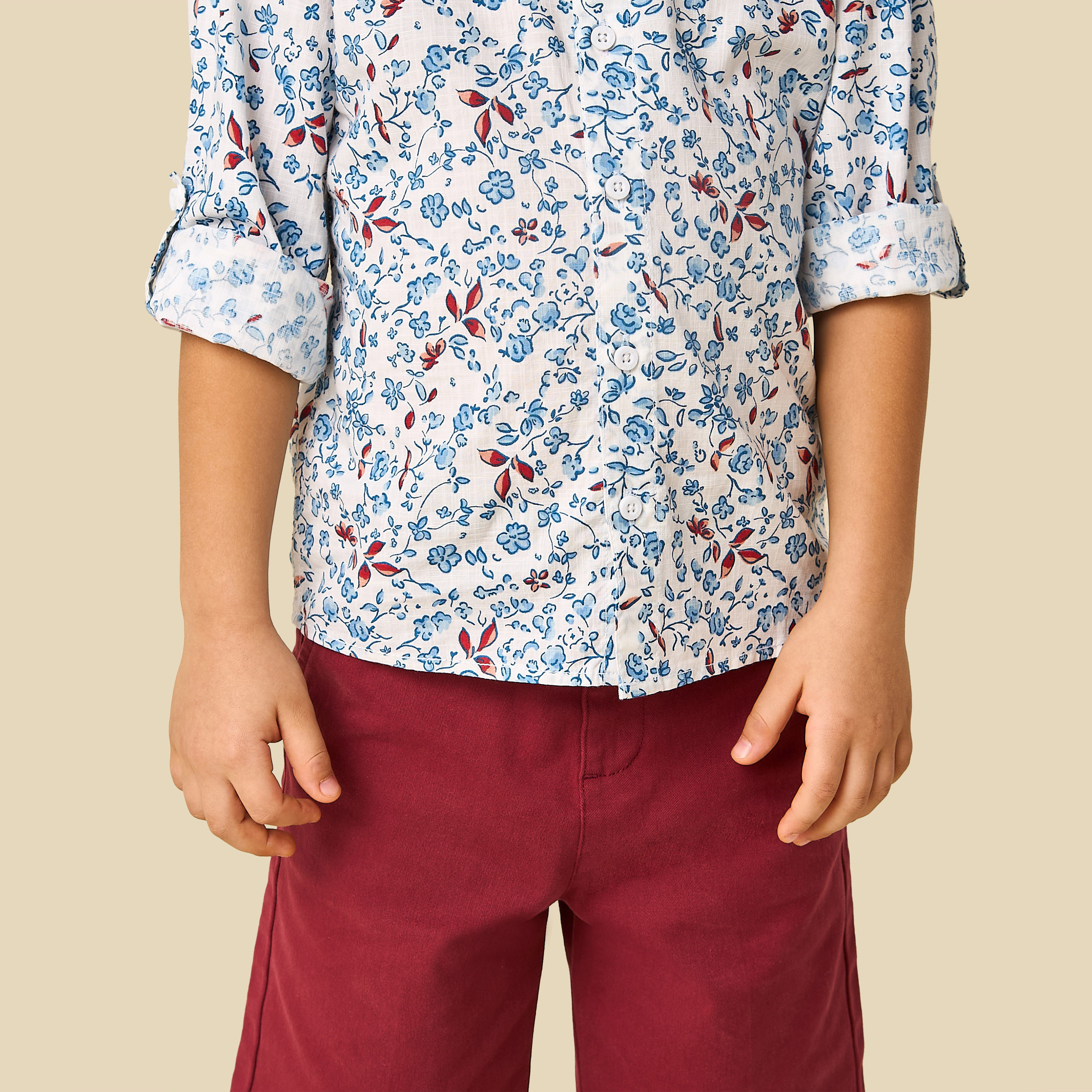 طقم شورت وقميص بياقة عادية أكمام طويلة وطبعات زهور من جونيورز-baby-boys-clothing-setsandcoords-image-3