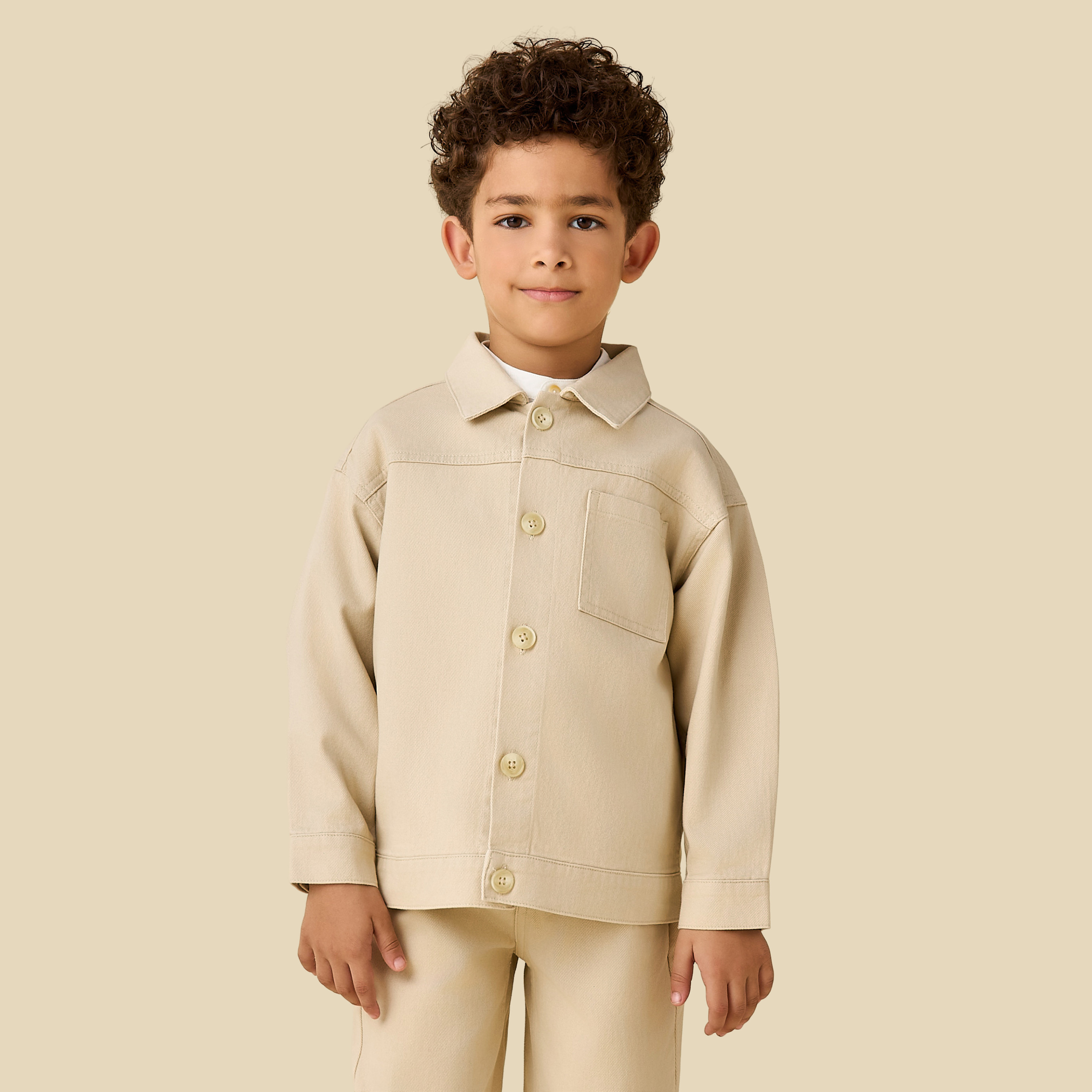 Juniors Collared Neck Long Sleeve Shacket and Pants Set with Pocket-baby-boys-clothing-setsandcoords-image-2