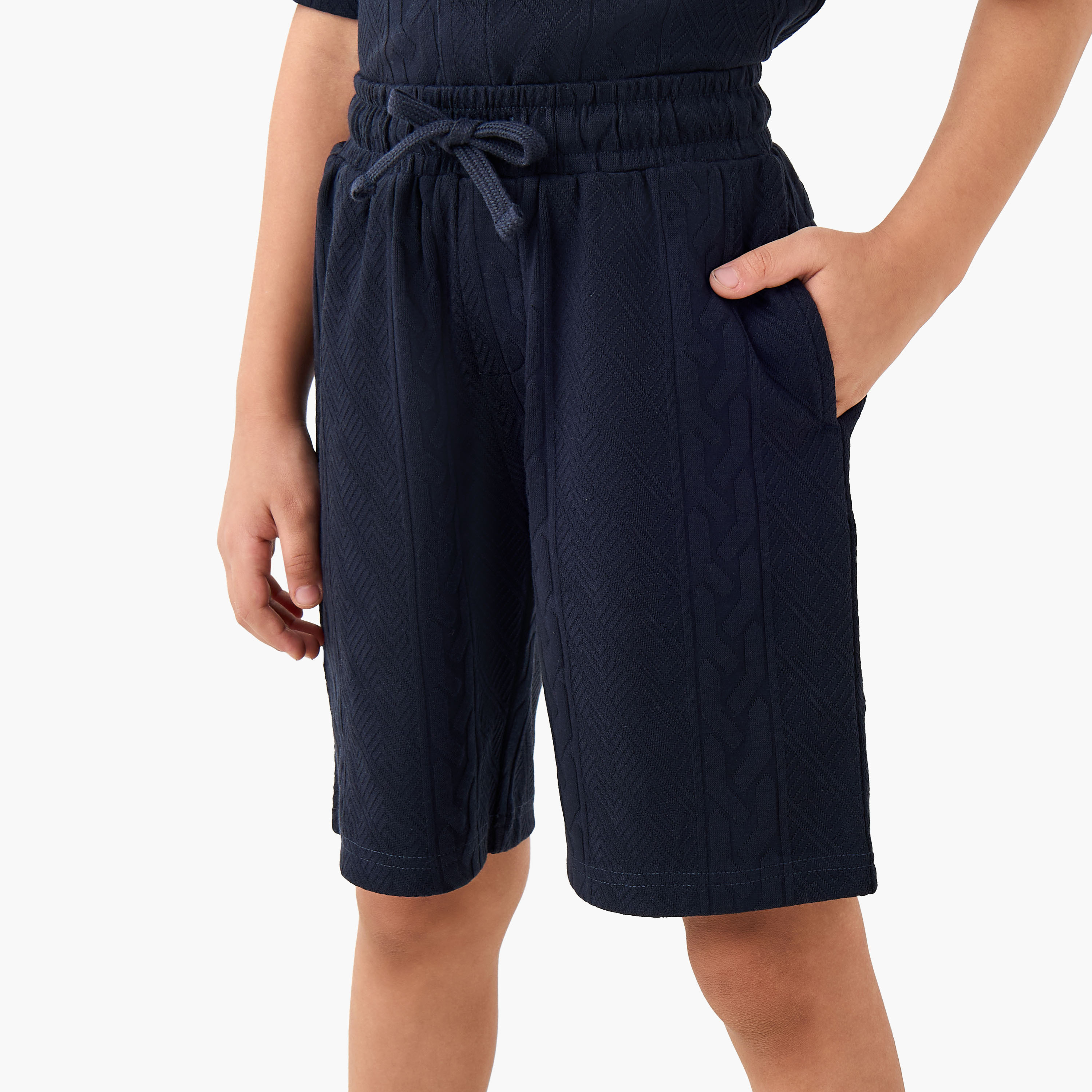 Juniors Boys Shirt and Shorts Set with Textured Detail - Cotton - Short Sleeves - Collar-boys-clothing-setsandcoords-image-3