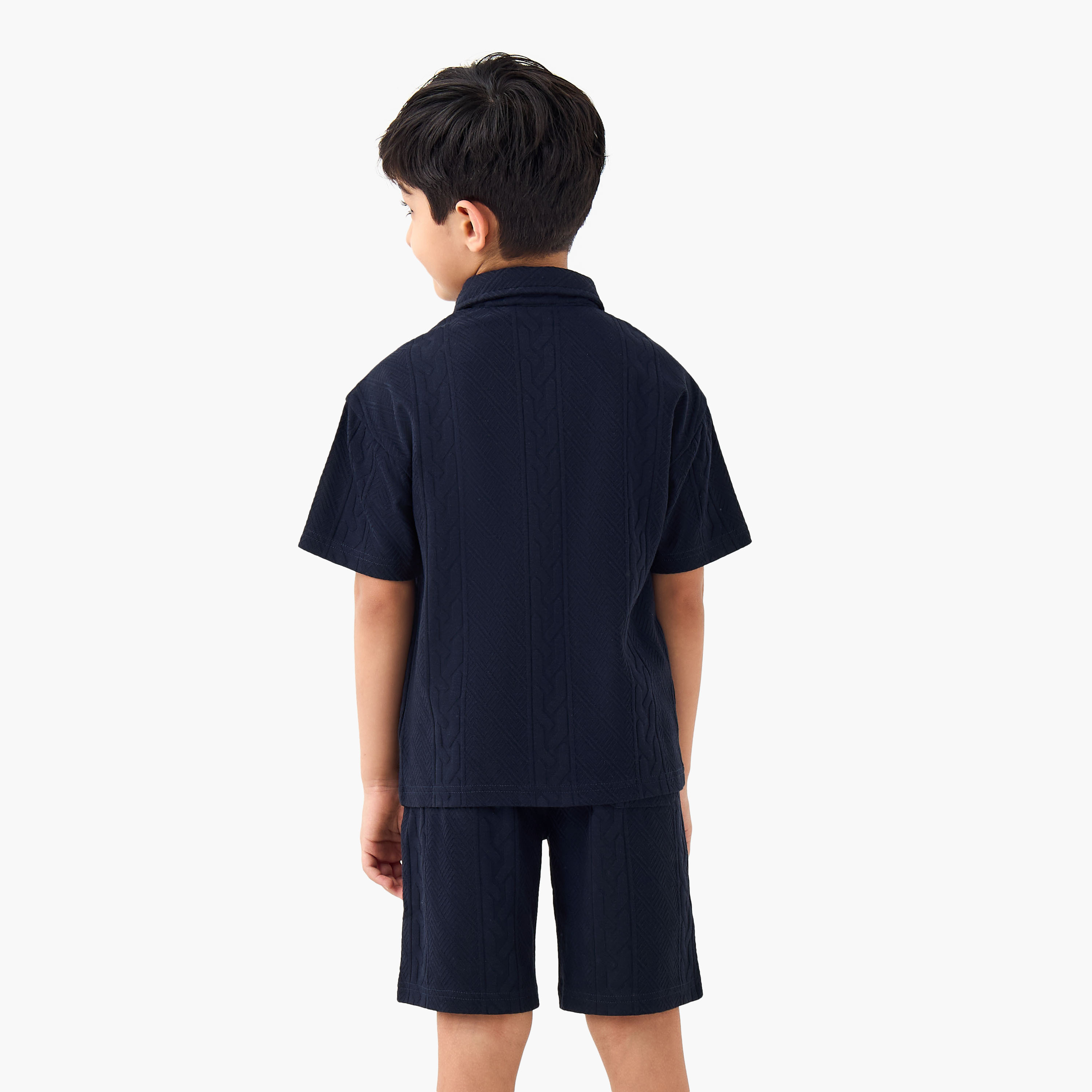 Juniors Boys Shirt and Shorts Set with Textured Detail - Cotton - Short Sleeves - Collar-boys-clothing-setsandcoords-image-4
