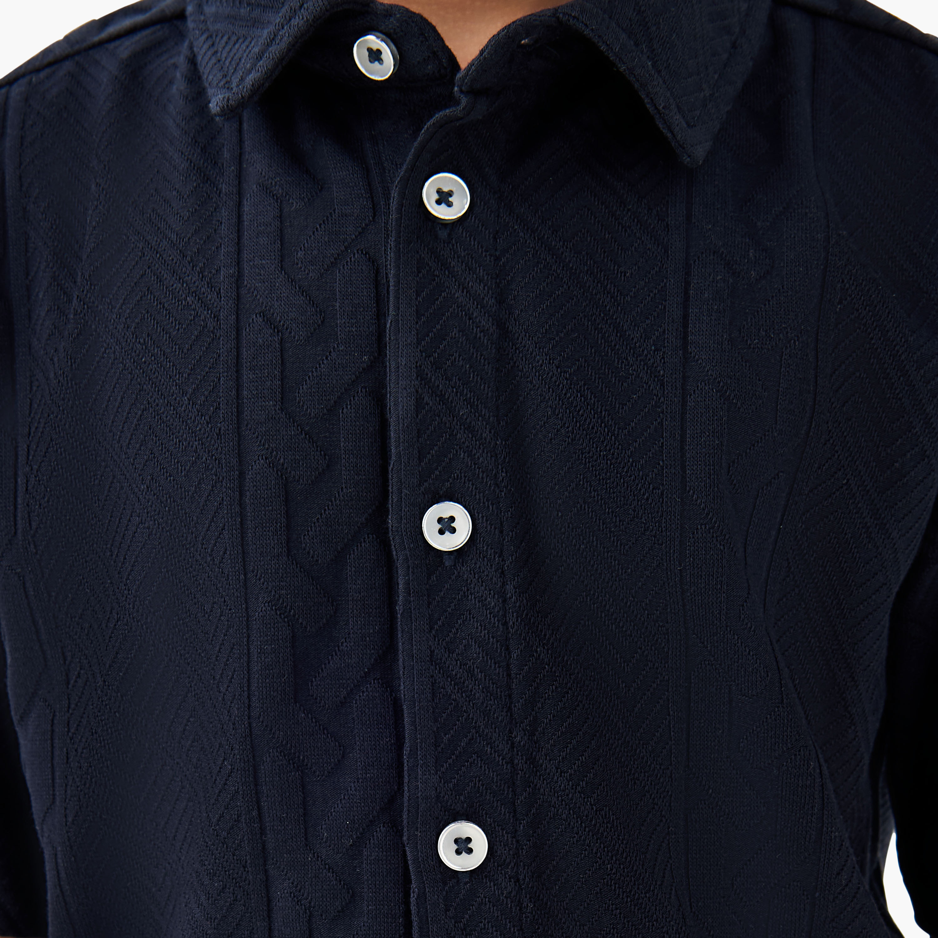 Juniors Boys Shirt and Shorts Set with Textured Detail - Cotton - Short Sleeves - Collar-boys-clothing-setsandcoords-image-6