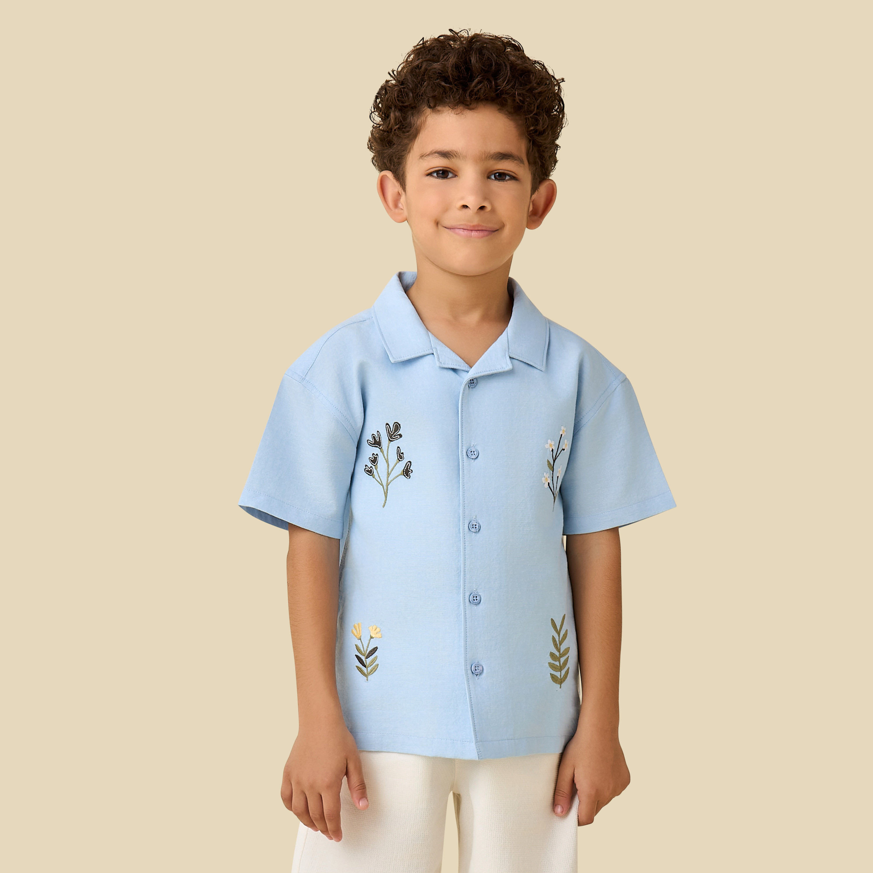 Juniors Camp Collar Short Sleeve Shirt and Shorts Set with Embroidery-boys-clothing-setsandcoords-image-2