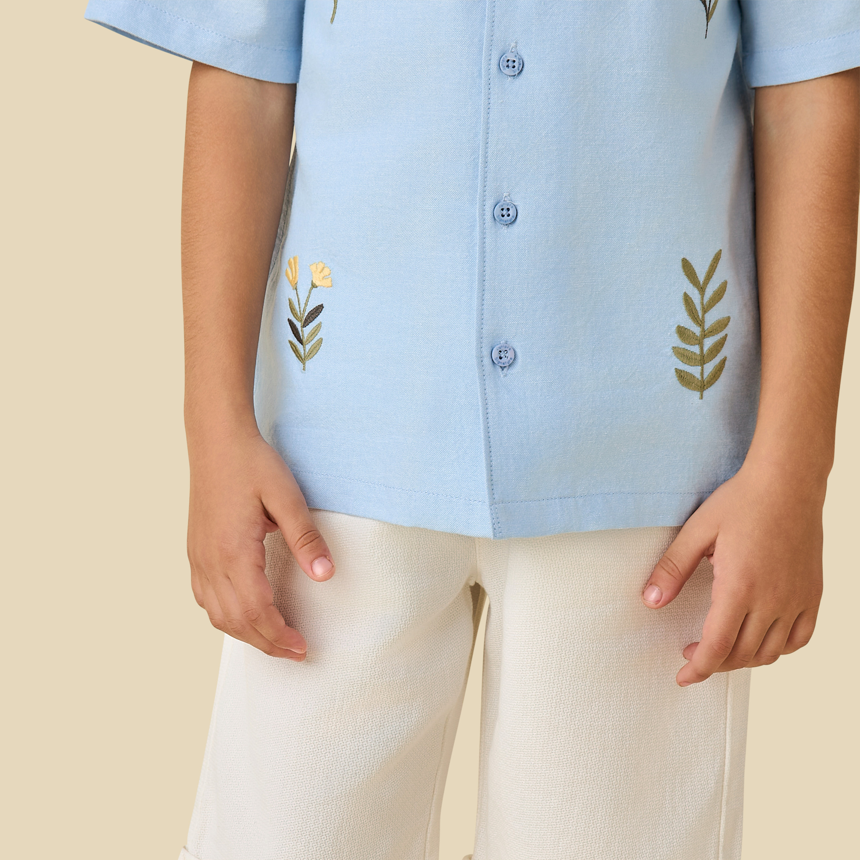 Juniors Camp Collar Short Sleeve Shirt and Shorts Set with Embroidery-boys-clothing-setsandcoords-image-5