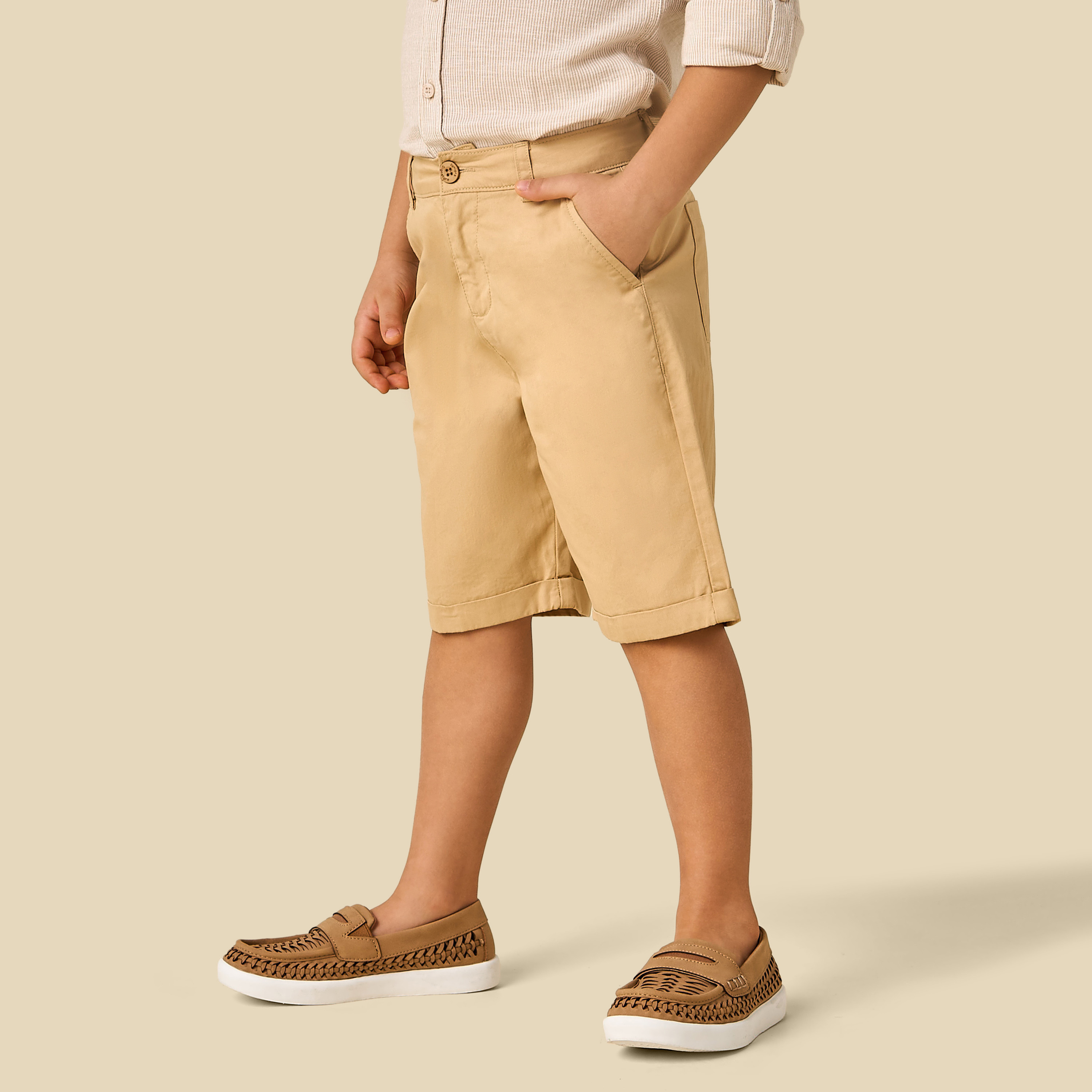 Juniors Mandarin Neck Long Sleeves Shirt and Shorts Set with Stripes-boys-clothing-setsandcoords-image-4