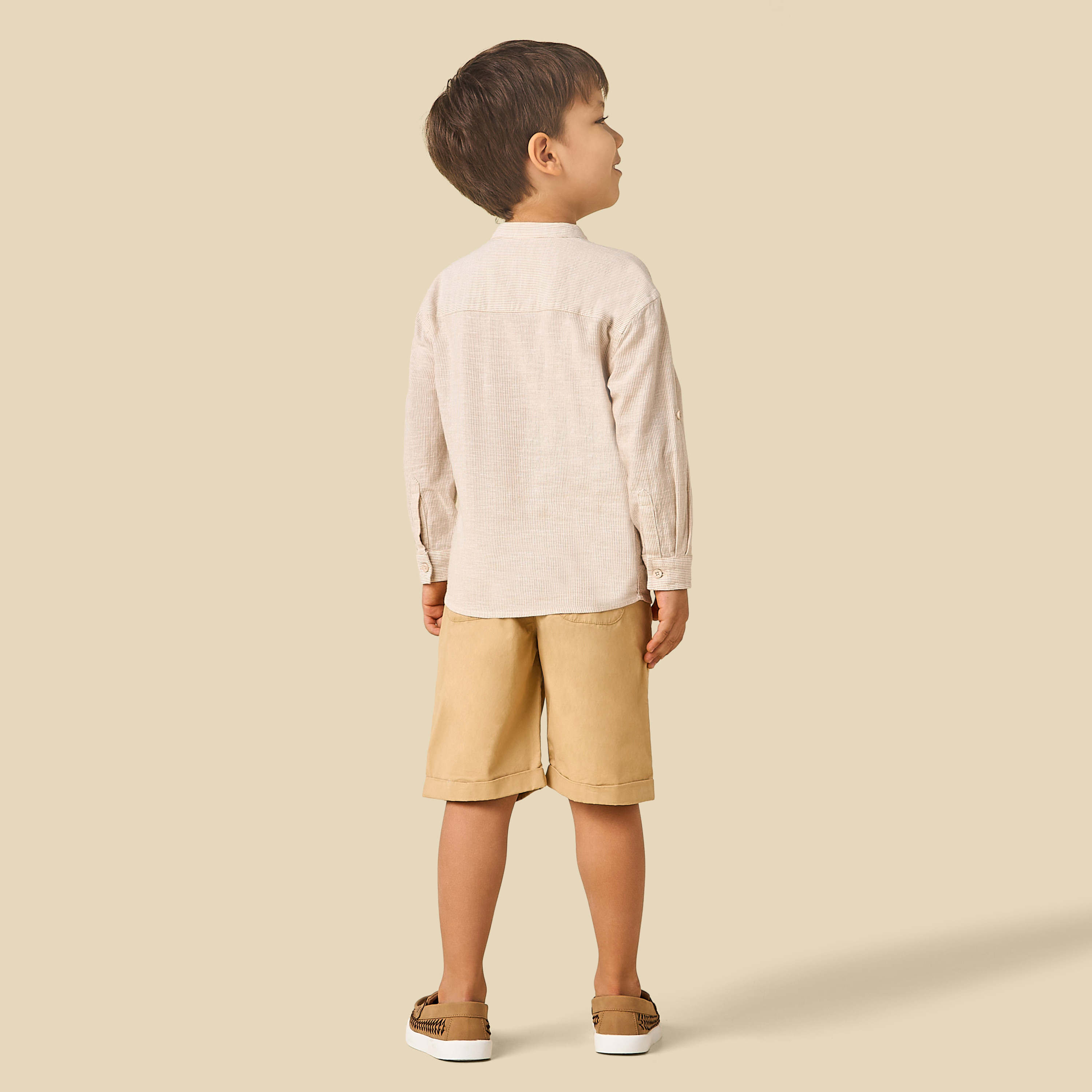 Juniors Mandarin Neck Long Sleeves Shirt and Shorts Set with Stripes-boys-clothing-setsandcoords-image-5