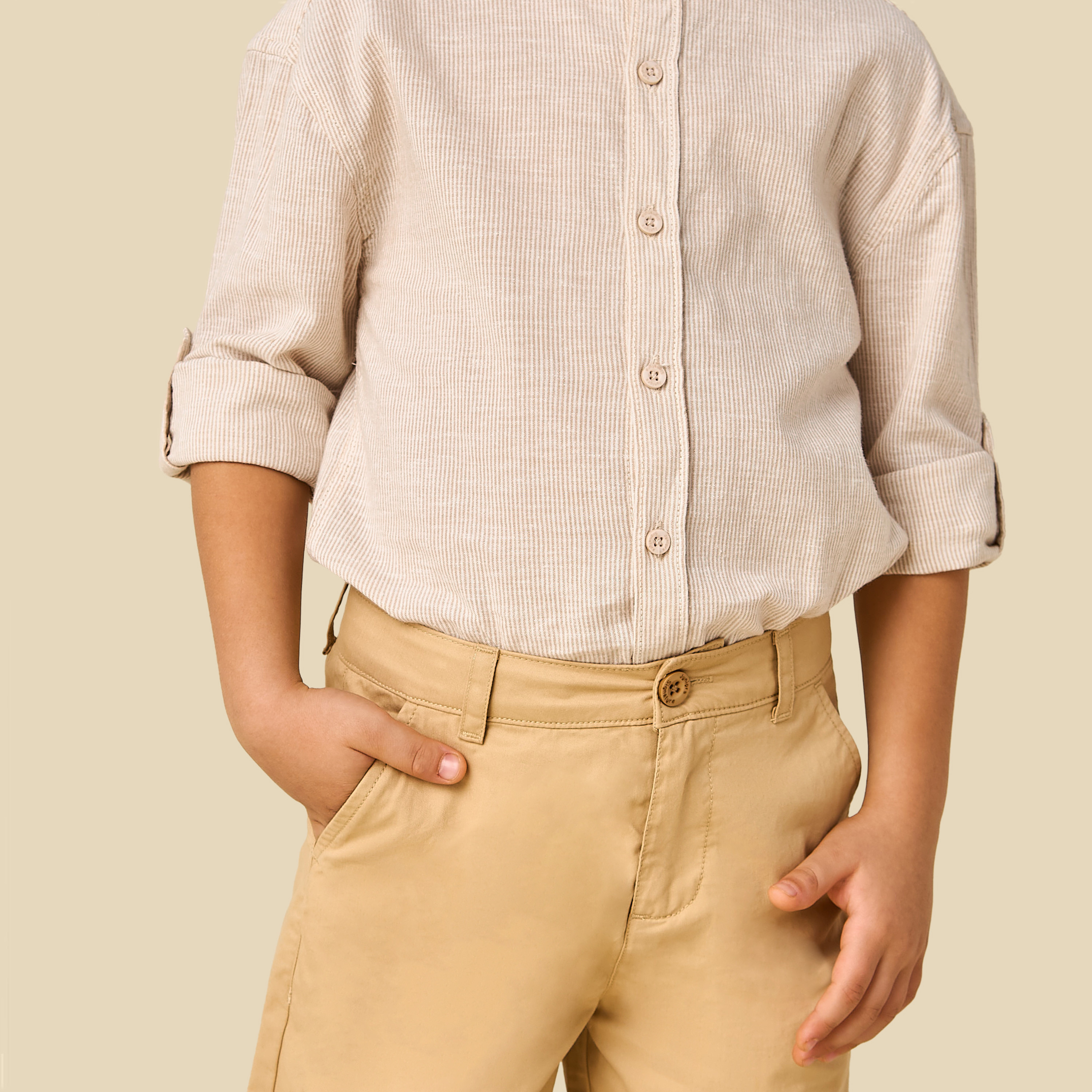 Juniors Mandarin Neck Long Sleeves Shirt and Shorts Set with Stripes-boys-clothing-setsandcoords-image-6