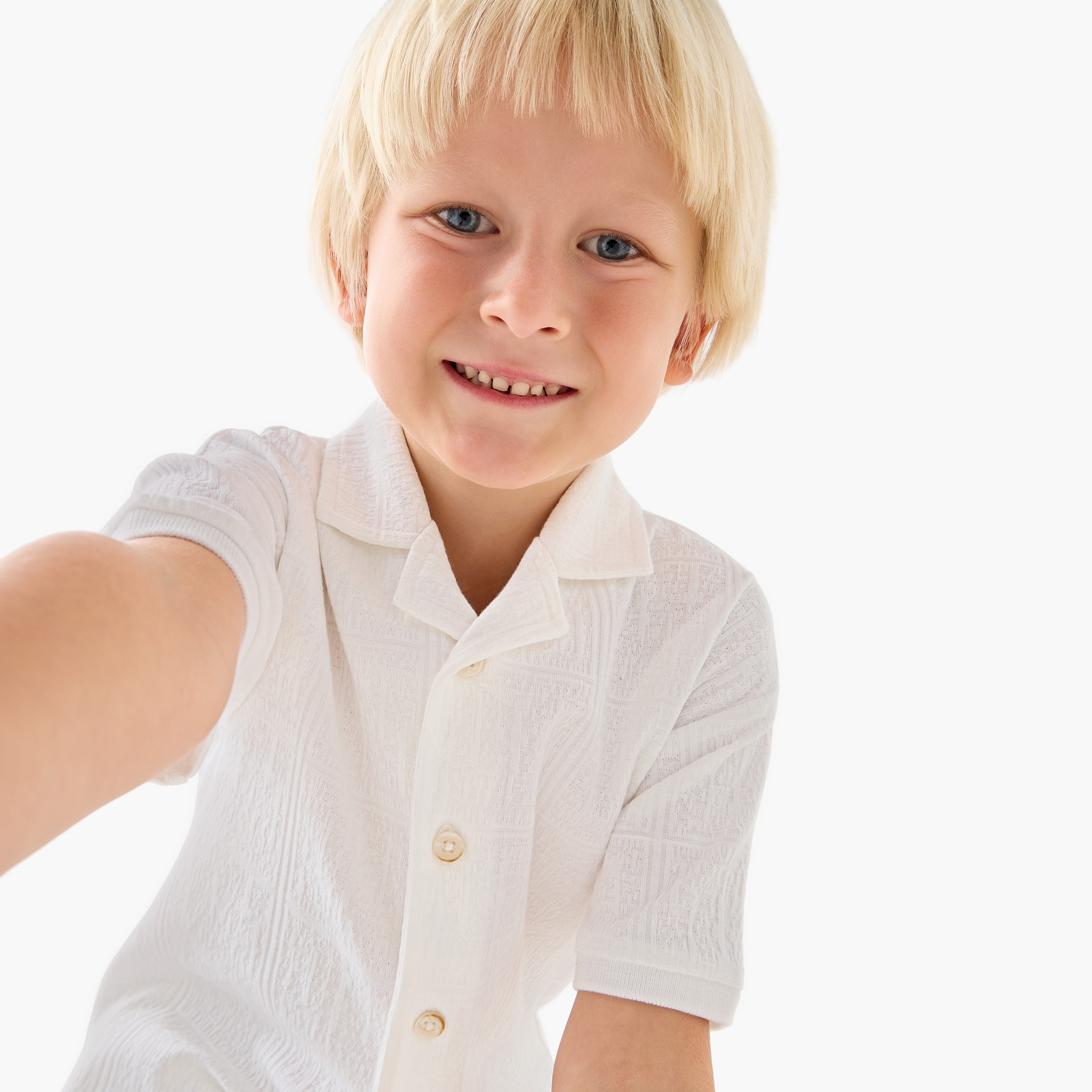 طقم أولادي شورت وقميص قطن بارز الملمس بأكمام قصيرة وياقة عادية من جونيورز-boys-clothing-setsandcoords-image-5