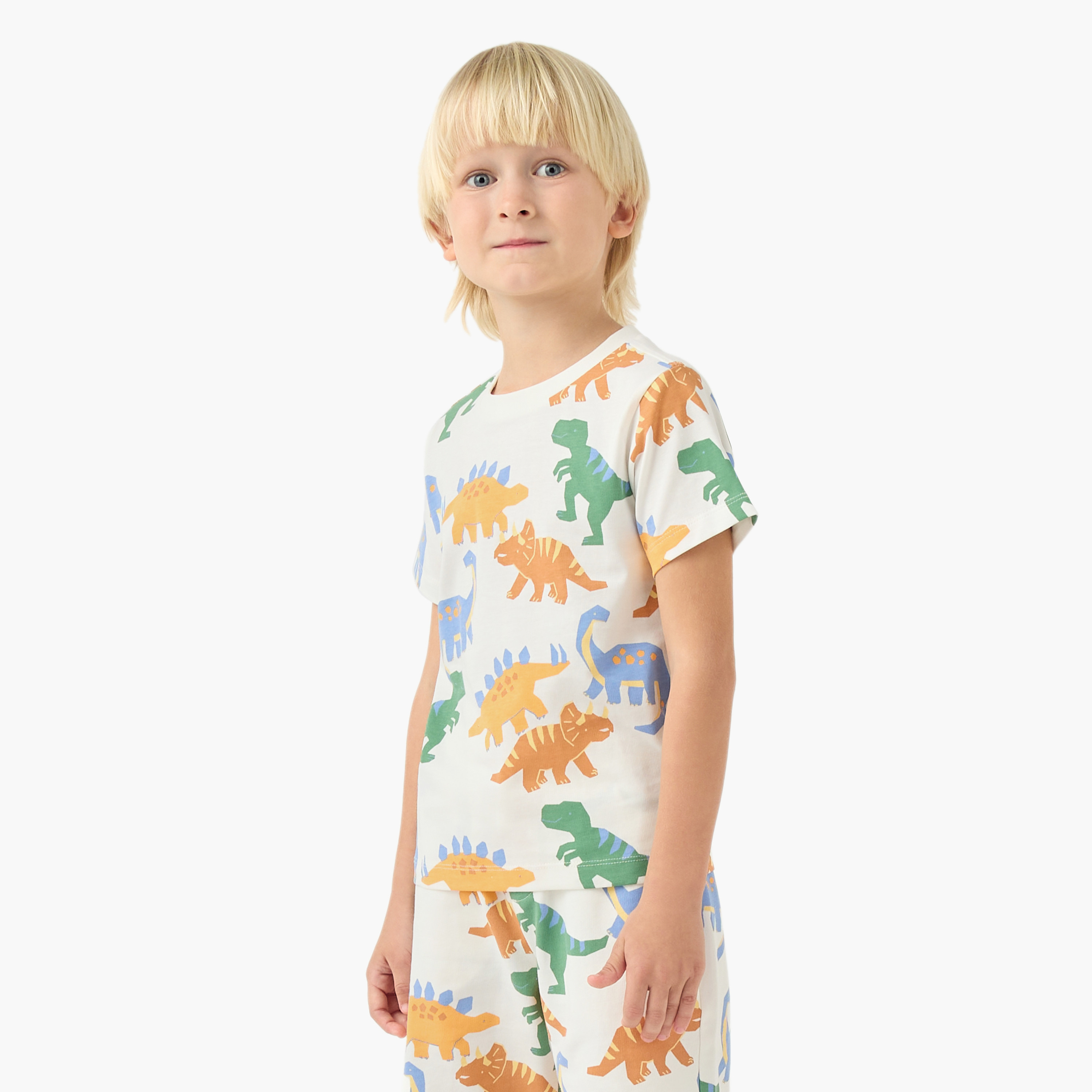 Juniors Crew Neck Short Sleeves T-shirt and Shorts Set with Dinosaur Print-boys-clothing-setsandcoords-image-2