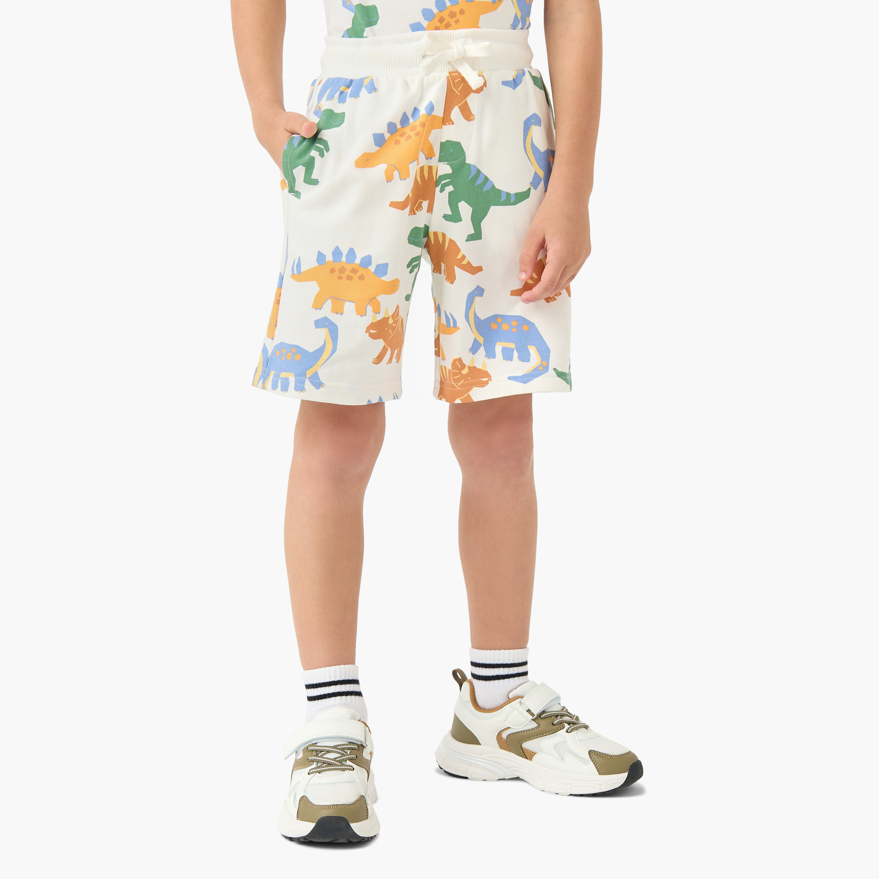 Juniors Crew Neck Short Sleeves T-shirt and Shorts Set with Dinosaur Print-boys-clothing-setsandcoords-image-3