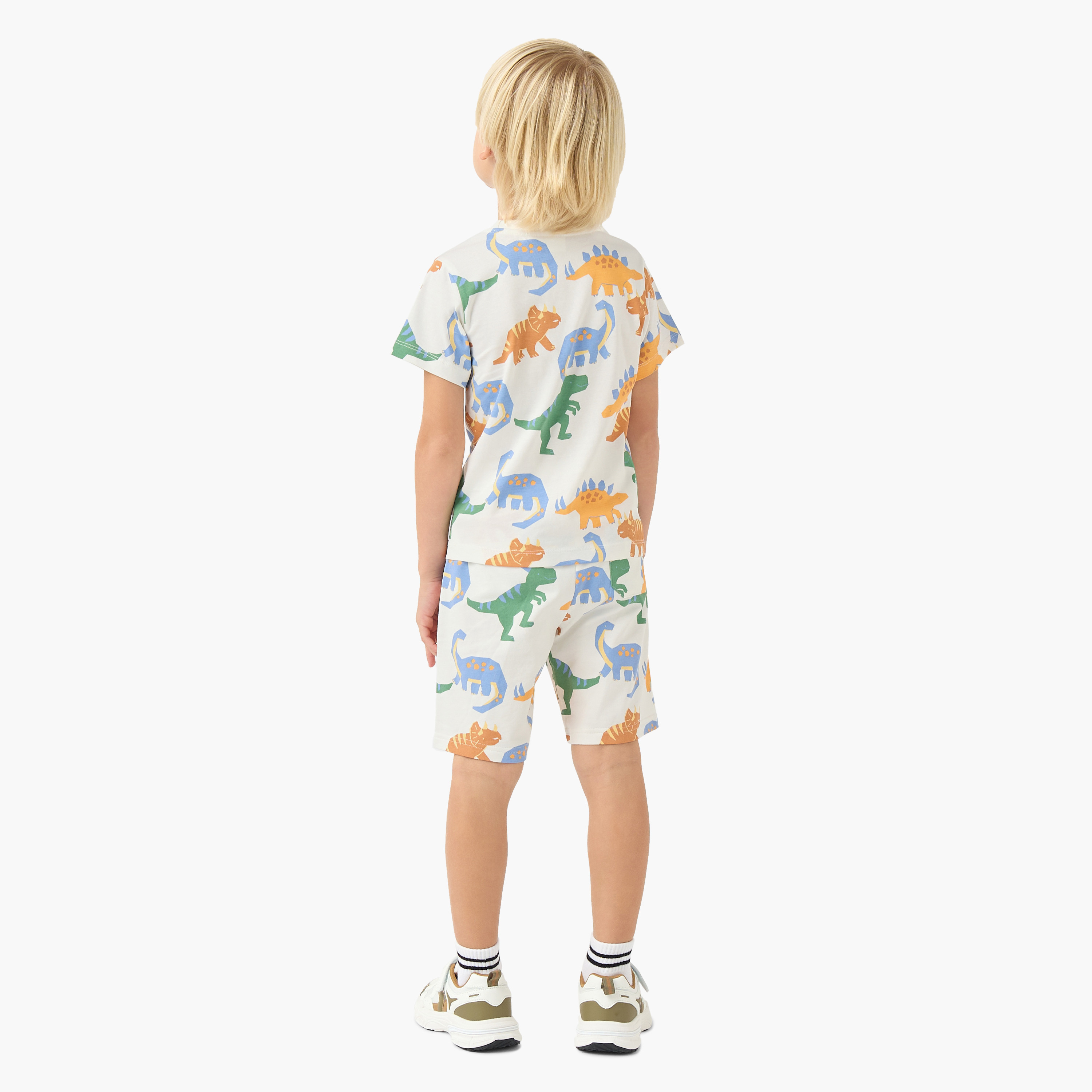 Juniors Crew Neck Short Sleeves T-shirt and Shorts Set with Dinosaur Print-boys-clothing-setsandcoords-image-4