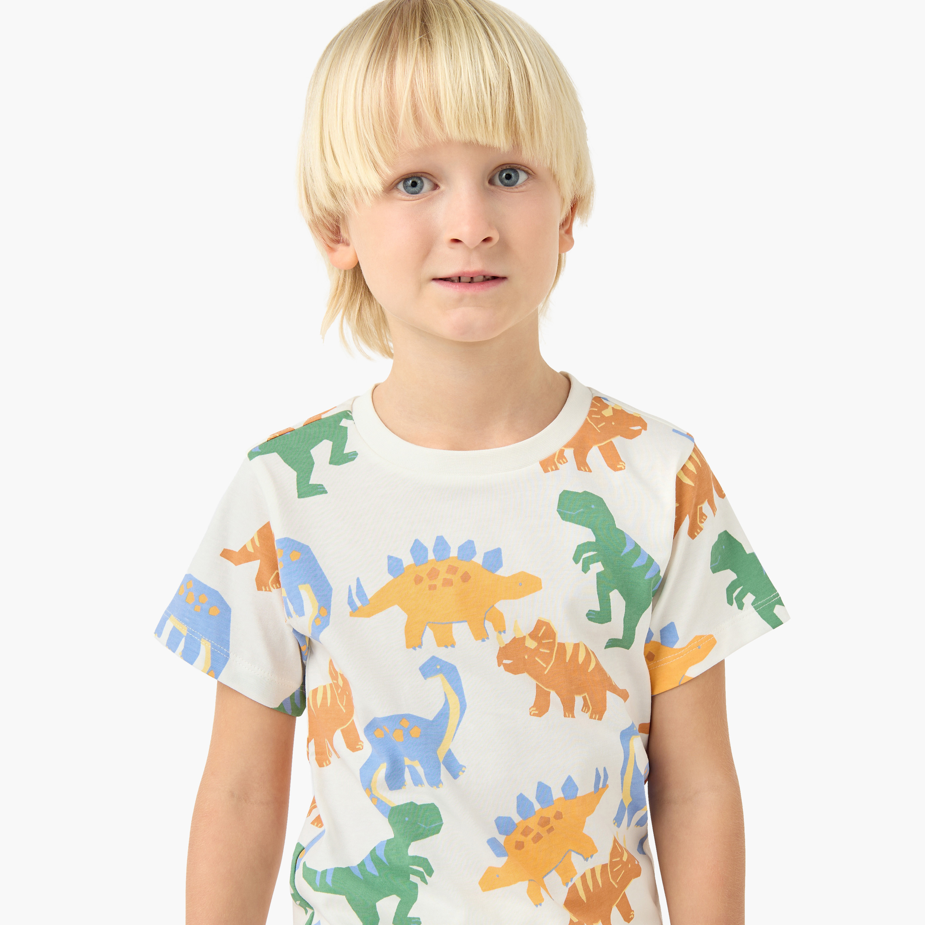 Juniors Crew Neck Short Sleeves T-shirt and Shorts Set with Dinosaur Print-boys-clothing-setsandcoords-image-5