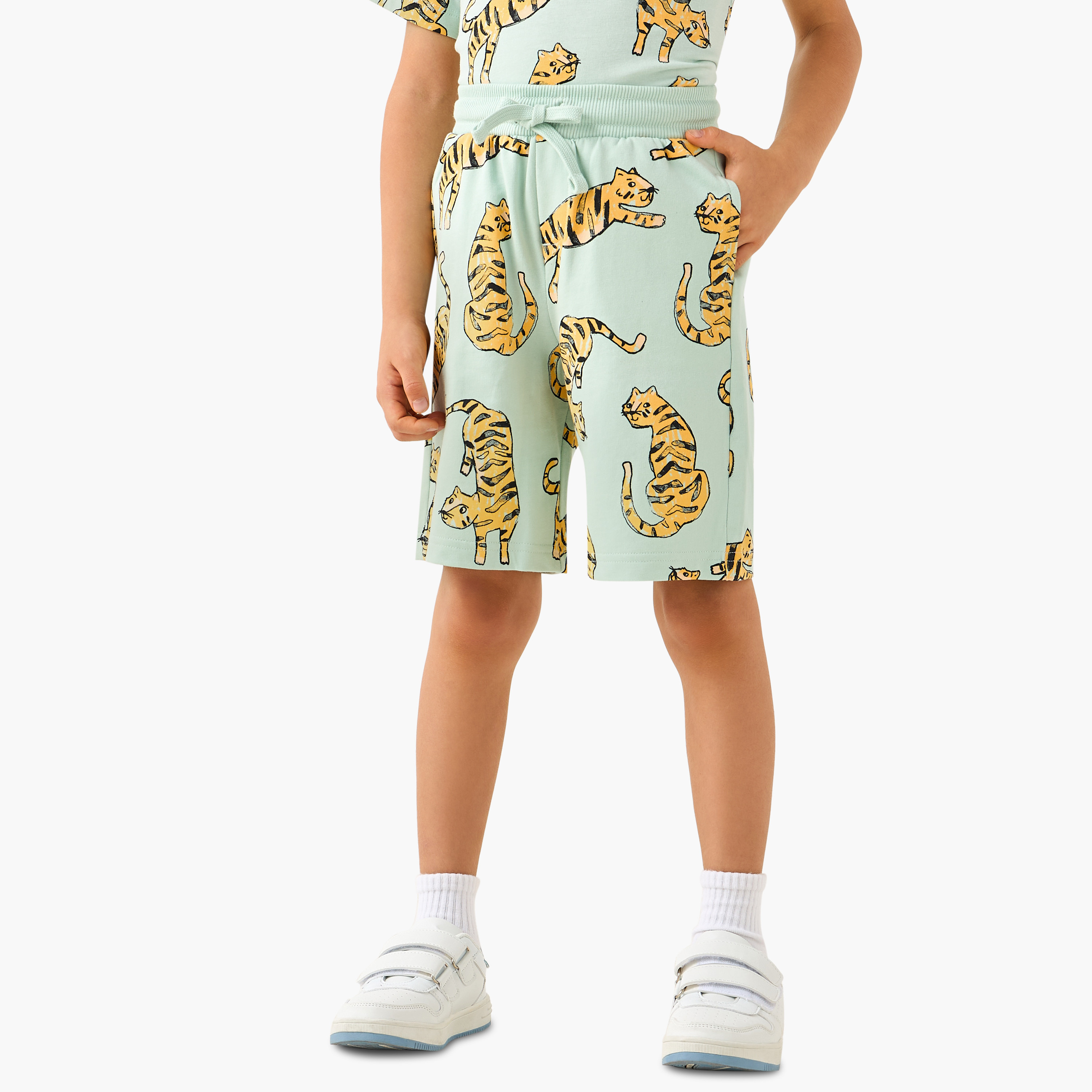 Juniors Crew Neck Short Sleeves T-shirt and Shorts Set with Tiger Print-boys-clothing-setsandcoords-image-3