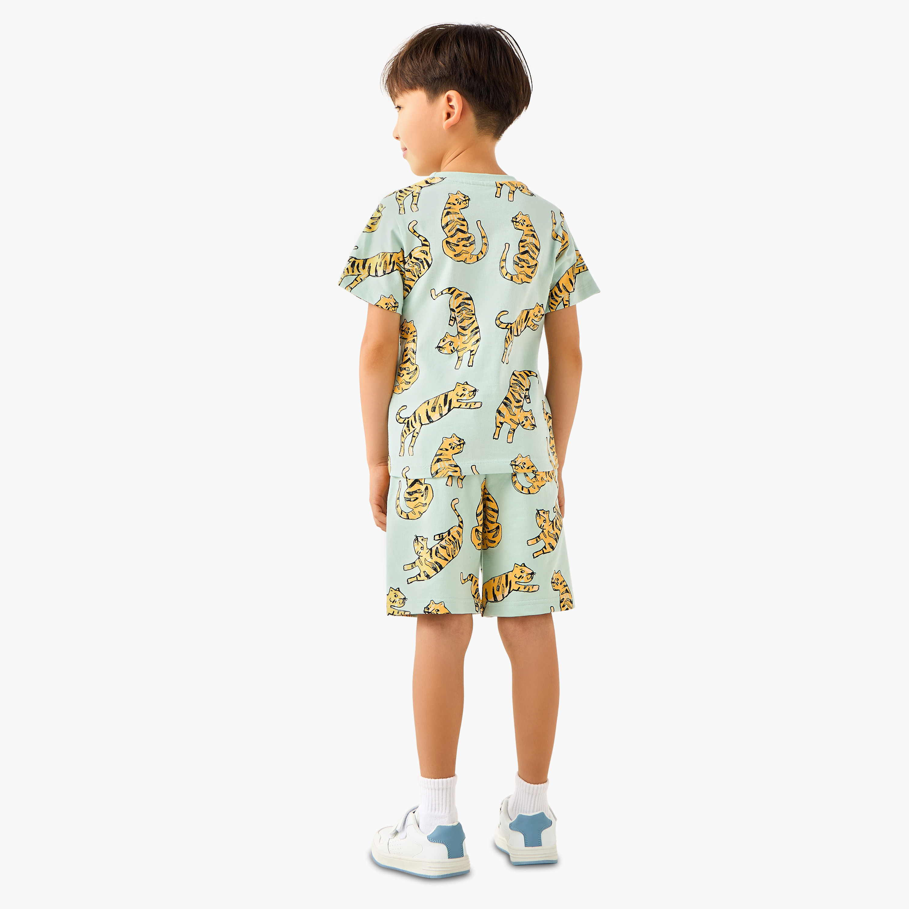 Juniors Crew Neck Short Sleeves T-shirt and Shorts Set with Tiger Print-boys-clothing-setsandcoords-image-4