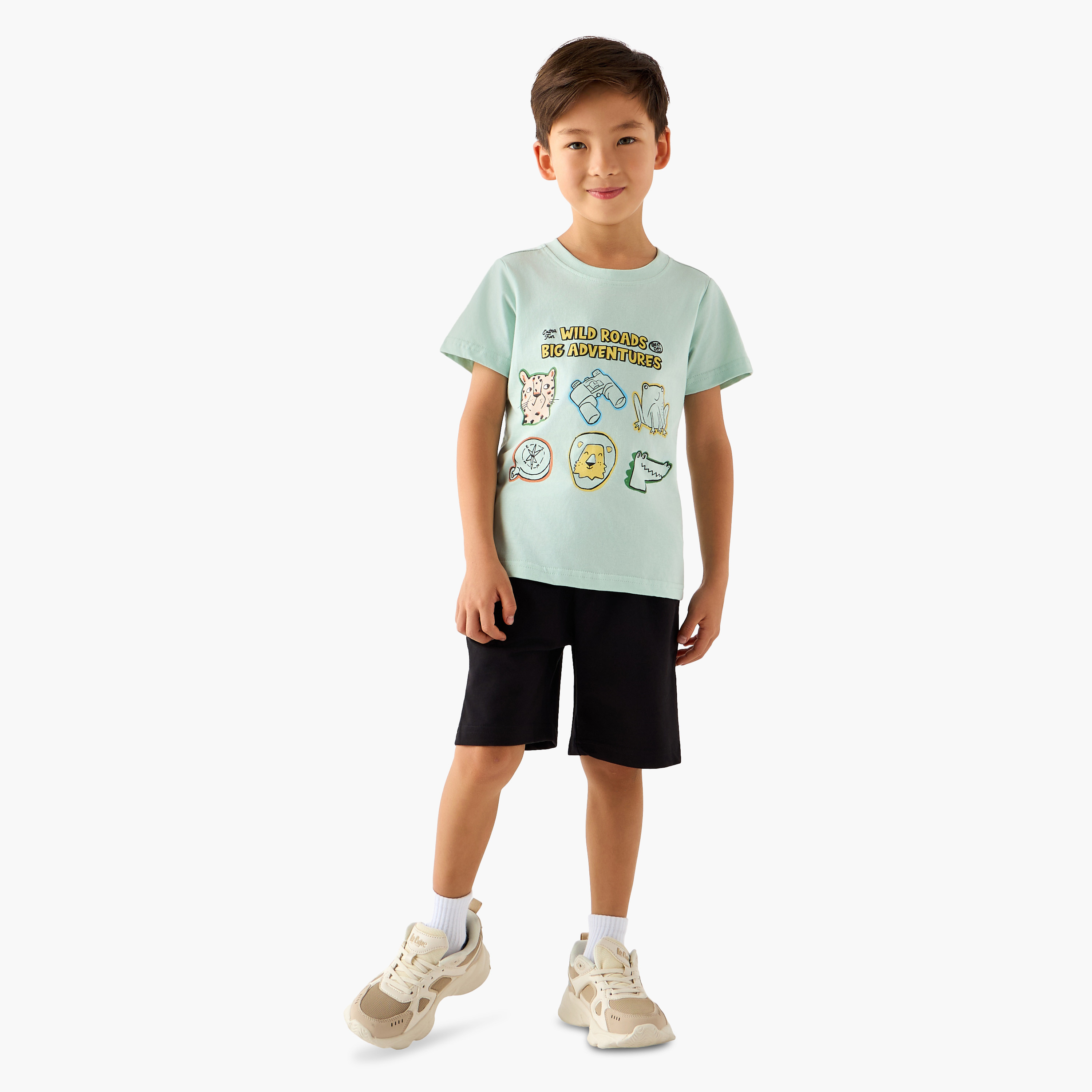 Juniors Crew Neck Short Sleeve T-shirt and Shorts Set with Drawstring Closure-baby-boys-clothing-setsandcoords-image-1