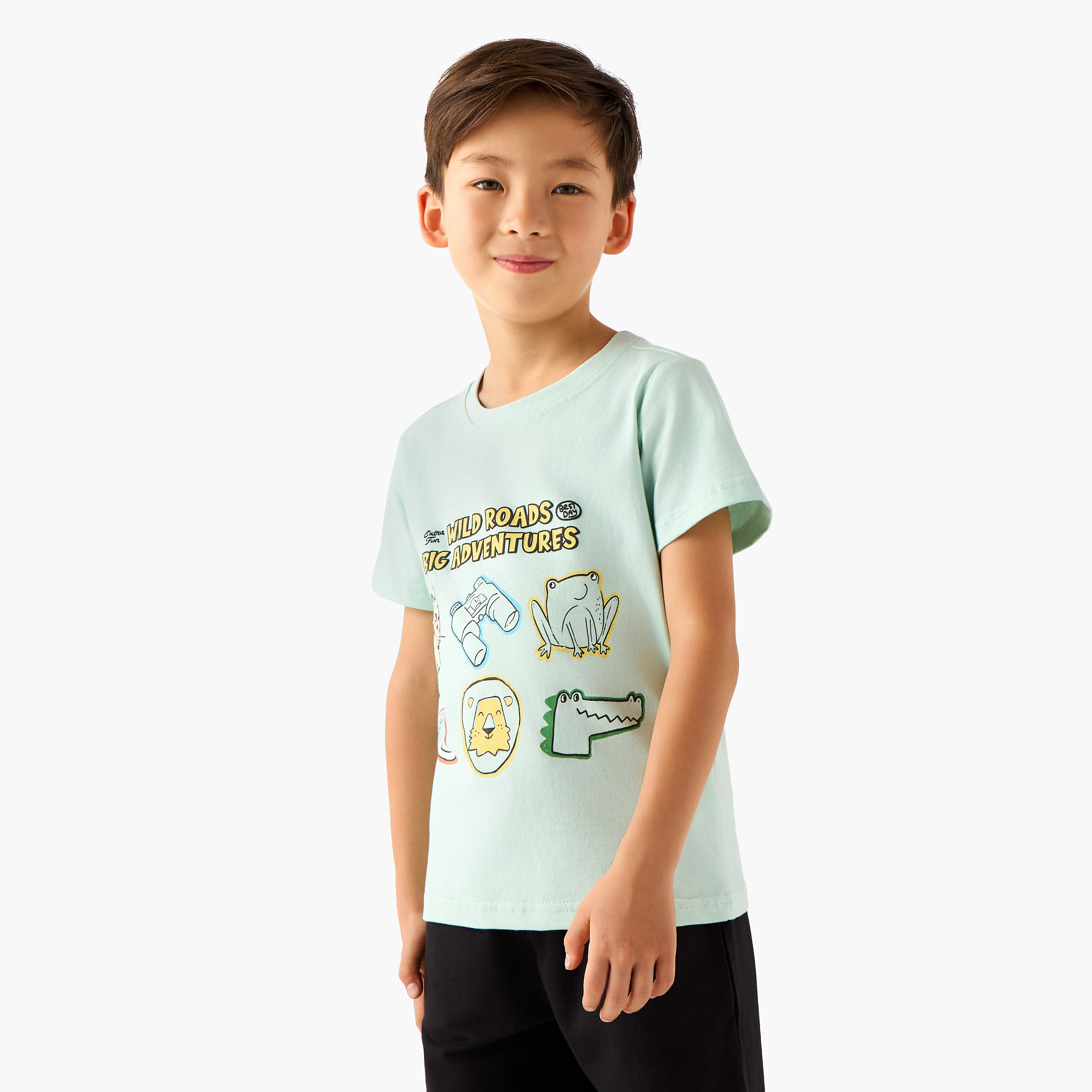 Juniors Crew Neck Short Sleeve T-shirt and Shorts Set with Drawstring Closure-baby-boys-clothing-setsandcoords-image-2