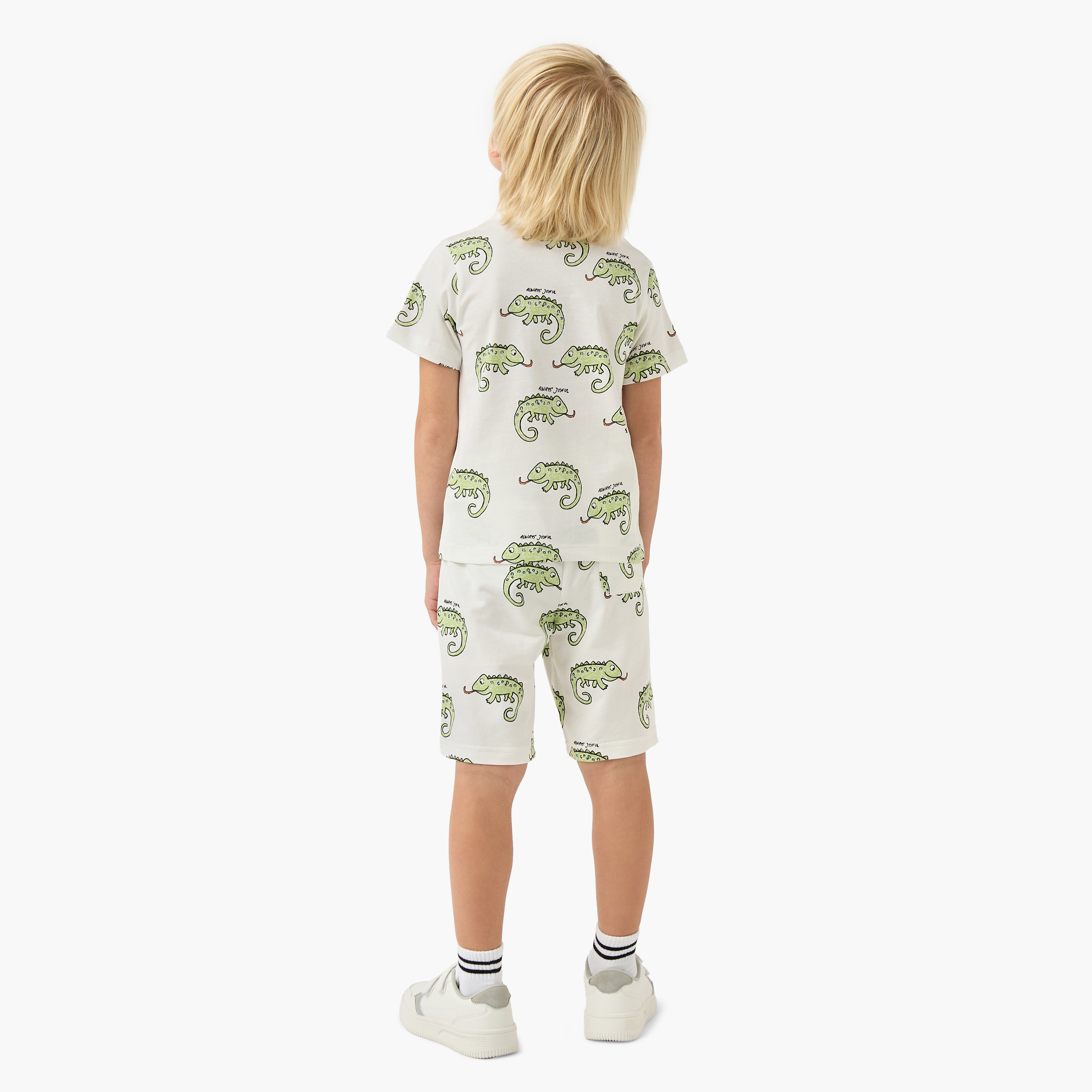 Juniors Crew Neck Short Sleeves T-shirt and Shorts Set with Chameleon Print-boys-clothing-setsandcoords-image-4