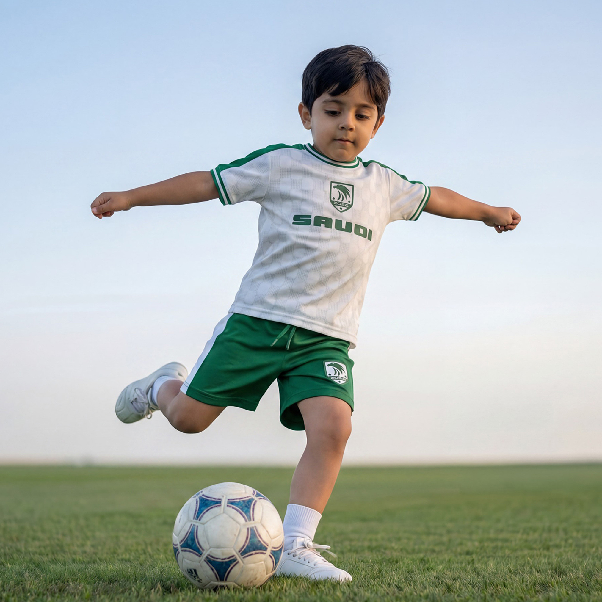 طقم شورت وتيشيرت بياقة ضيقة وأكمام قصيرة وطبعات السعودية من جونيورز-boys-clothing-sportswear-sets-image-1