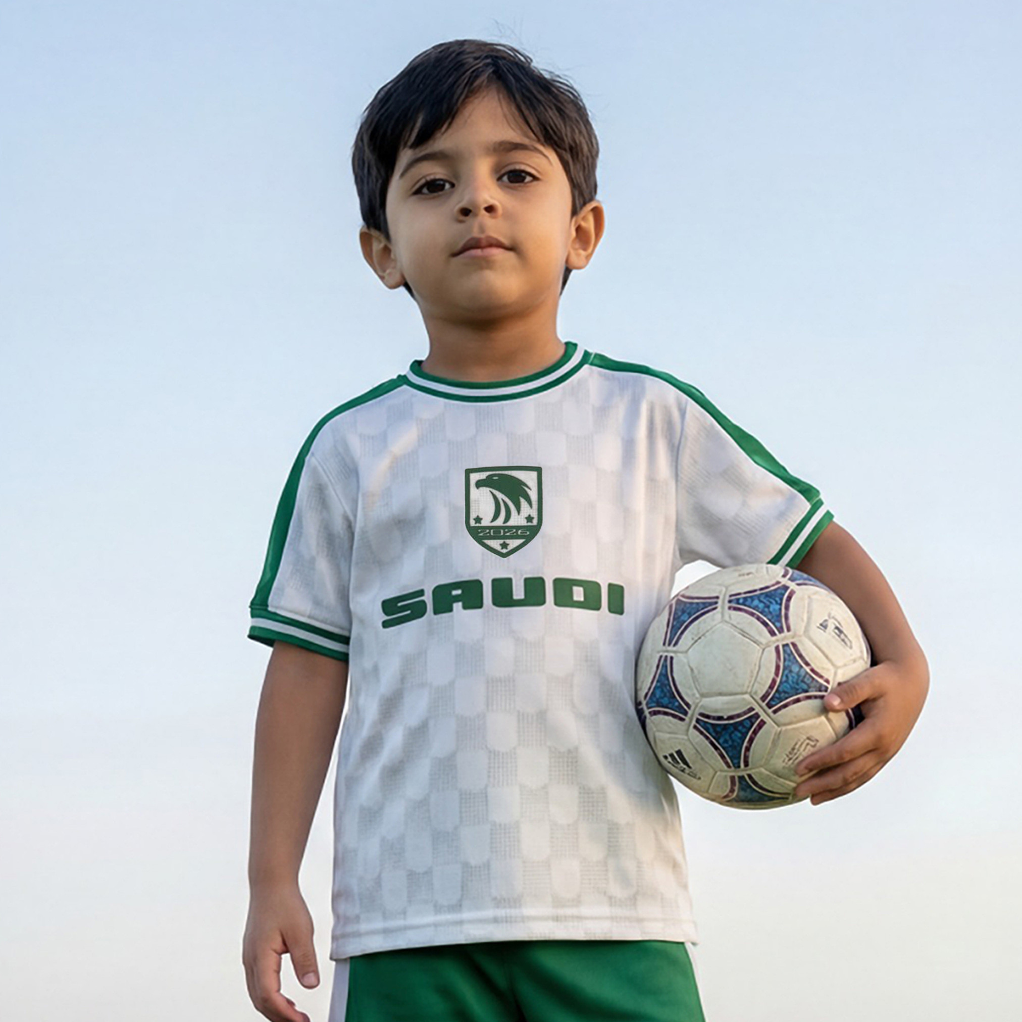 Juniors Crew Neck Short Sleeves T-shirt and Shorts Set with Saudi Arabia Print-boys-clothing-sportswear-sets-image-2