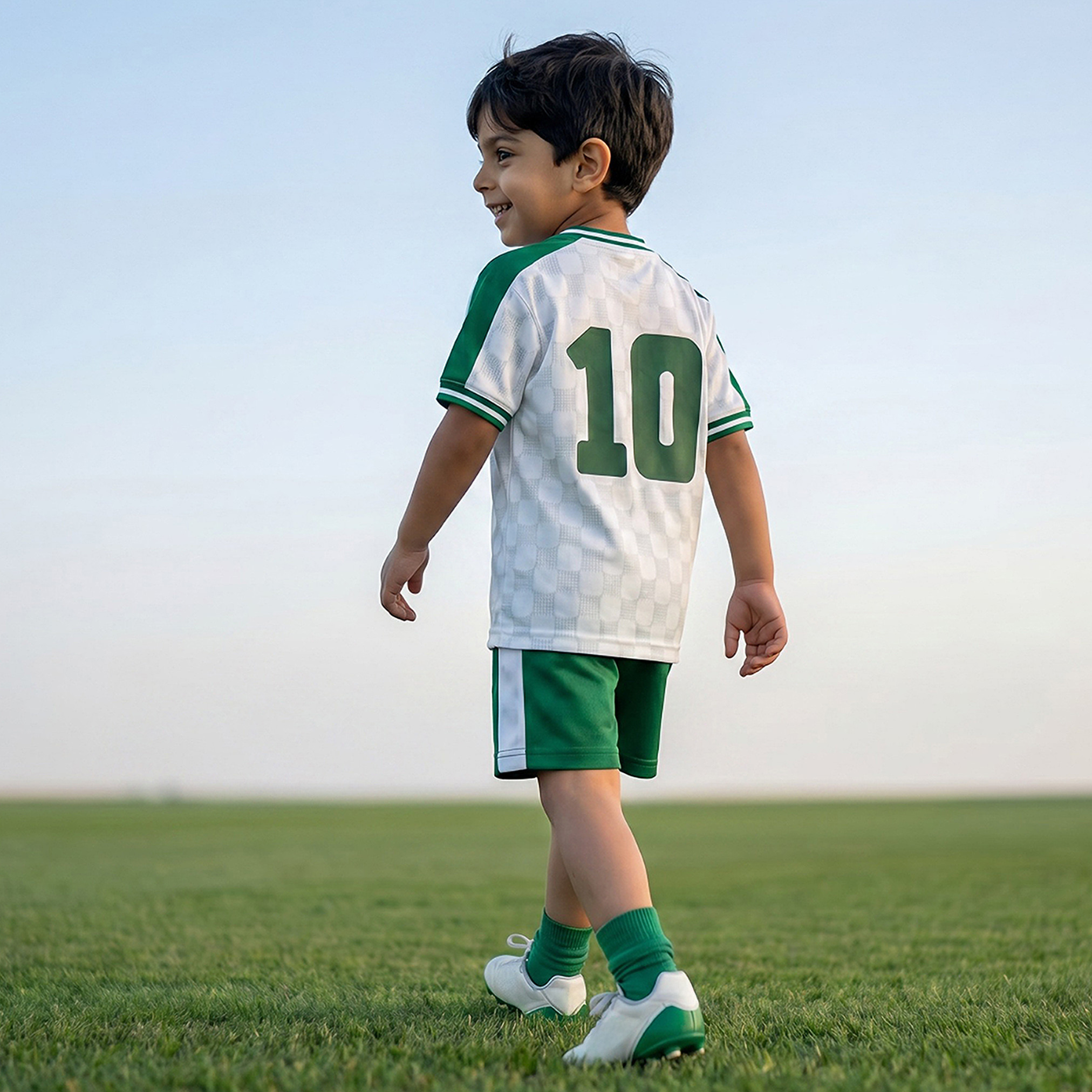 Juniors Crew Neck Short Sleeves T-shirt and Shorts Set with Saudi Arabia Print-boys-clothing-sportswear-sets-image-3