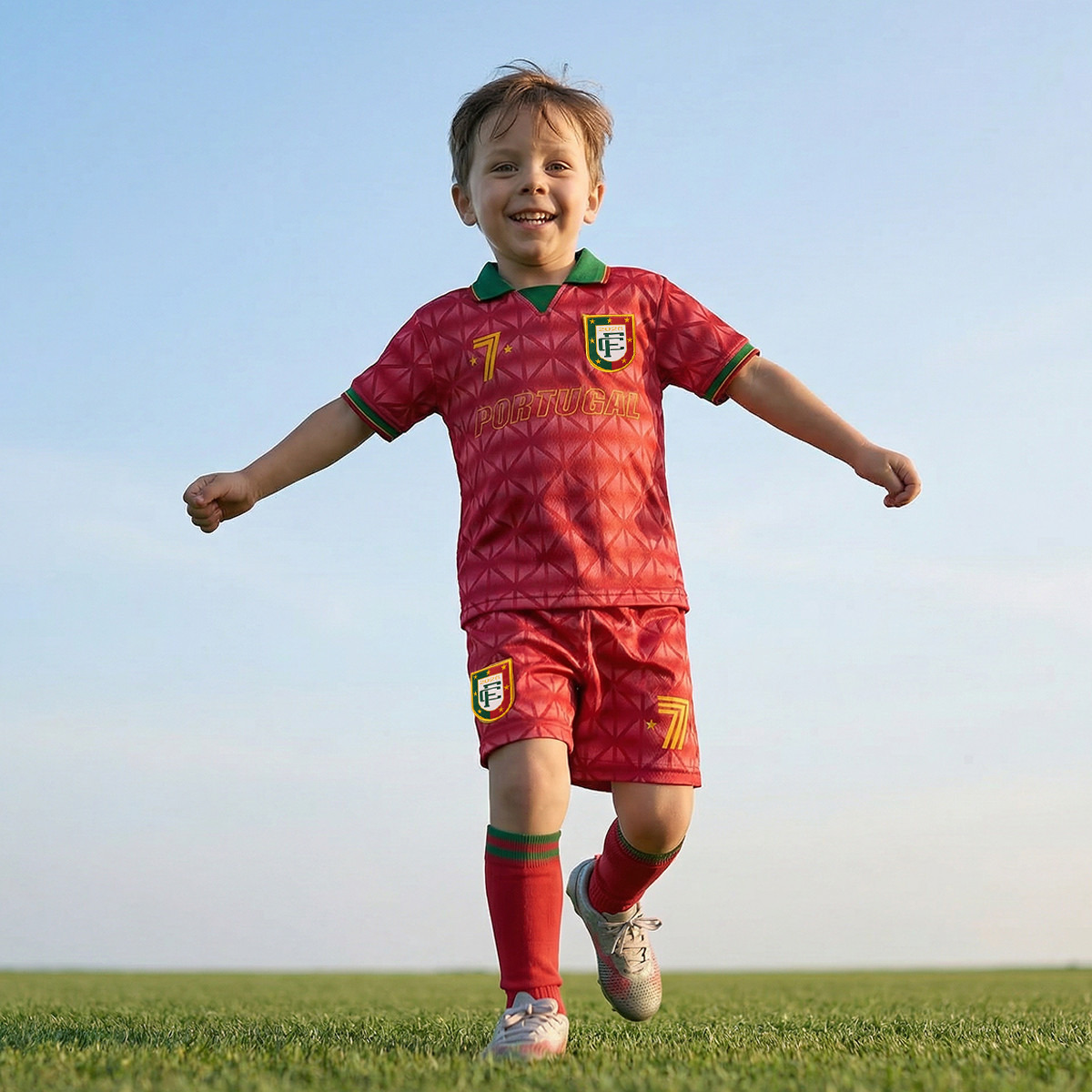 Juniors Collared Short Sleeves Polo T-shirt and Shorts Set with Portugal Print-boys-clothing-sportswear-sets-image-1